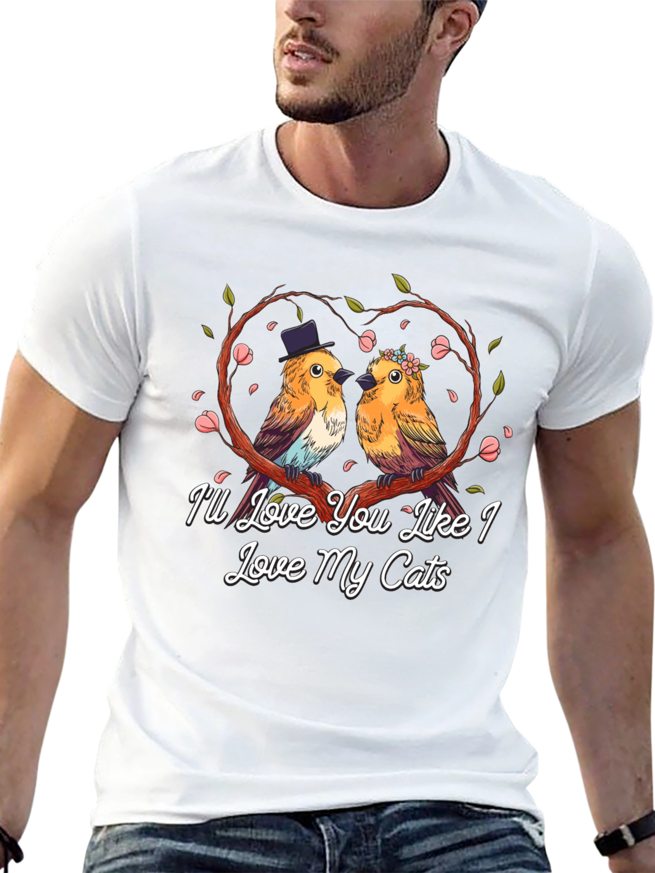 Love My Cats T-Shirt: Cute Bird Couple Graphic Tee