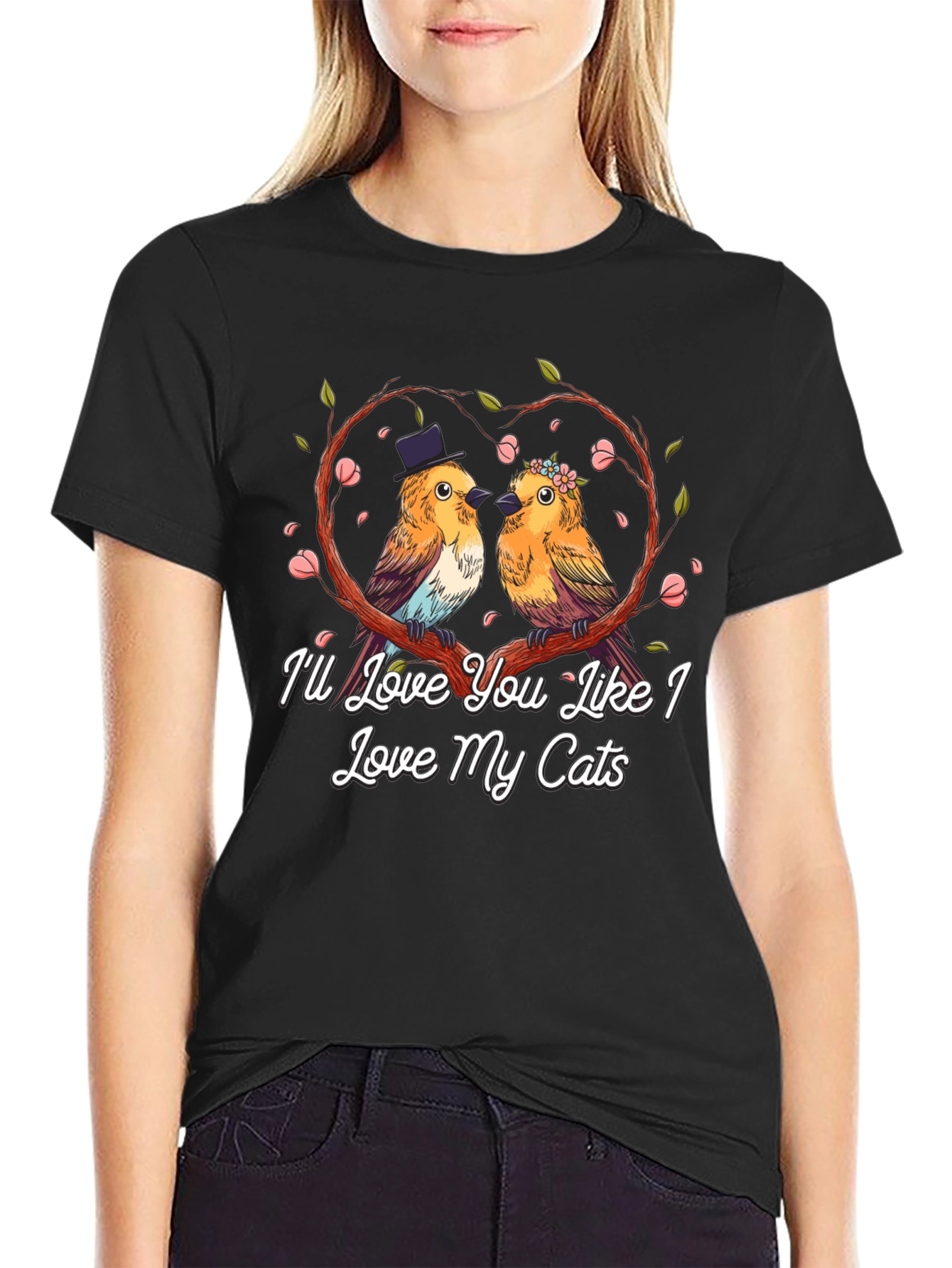 Love My Cats T-Shirt: Cute Bird Couple Graphic Tee