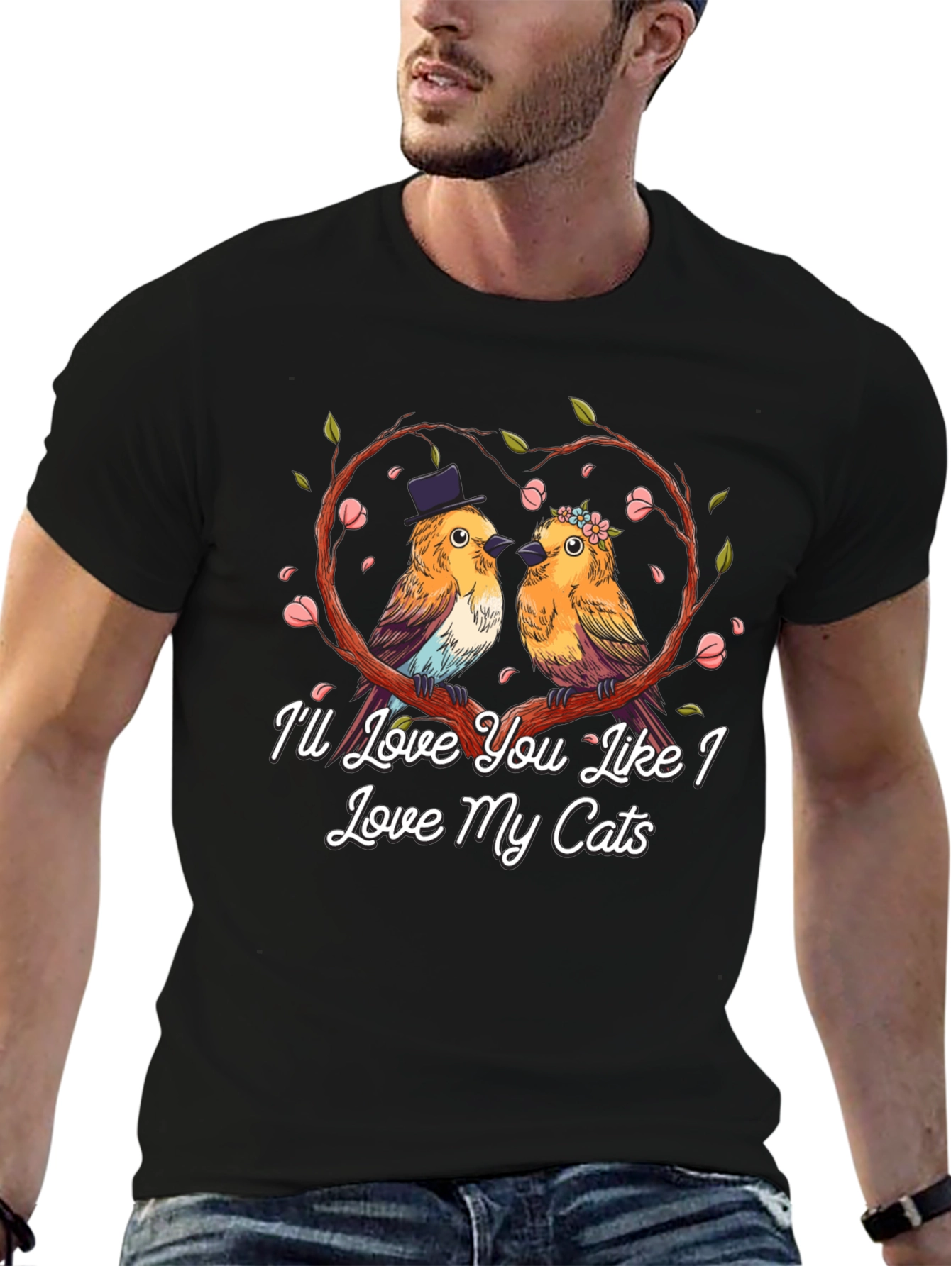 Love My Cats T-Shirt: Cute Bird Couple Graphic Tee
