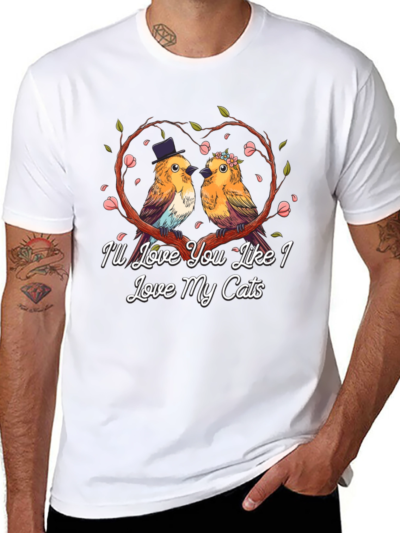 Love My Cats T-Shirt: Cute Bird Couple Graphic Tee