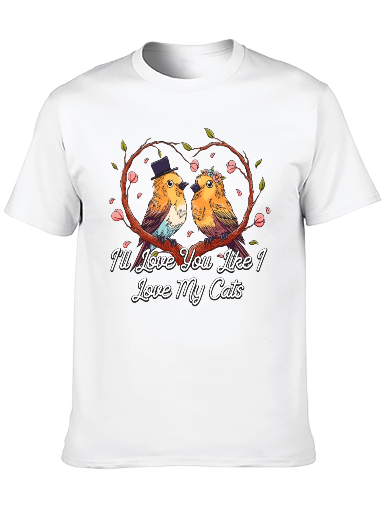 Love My Cats T-Shirt: Cute Bird Couple Graphic Tee