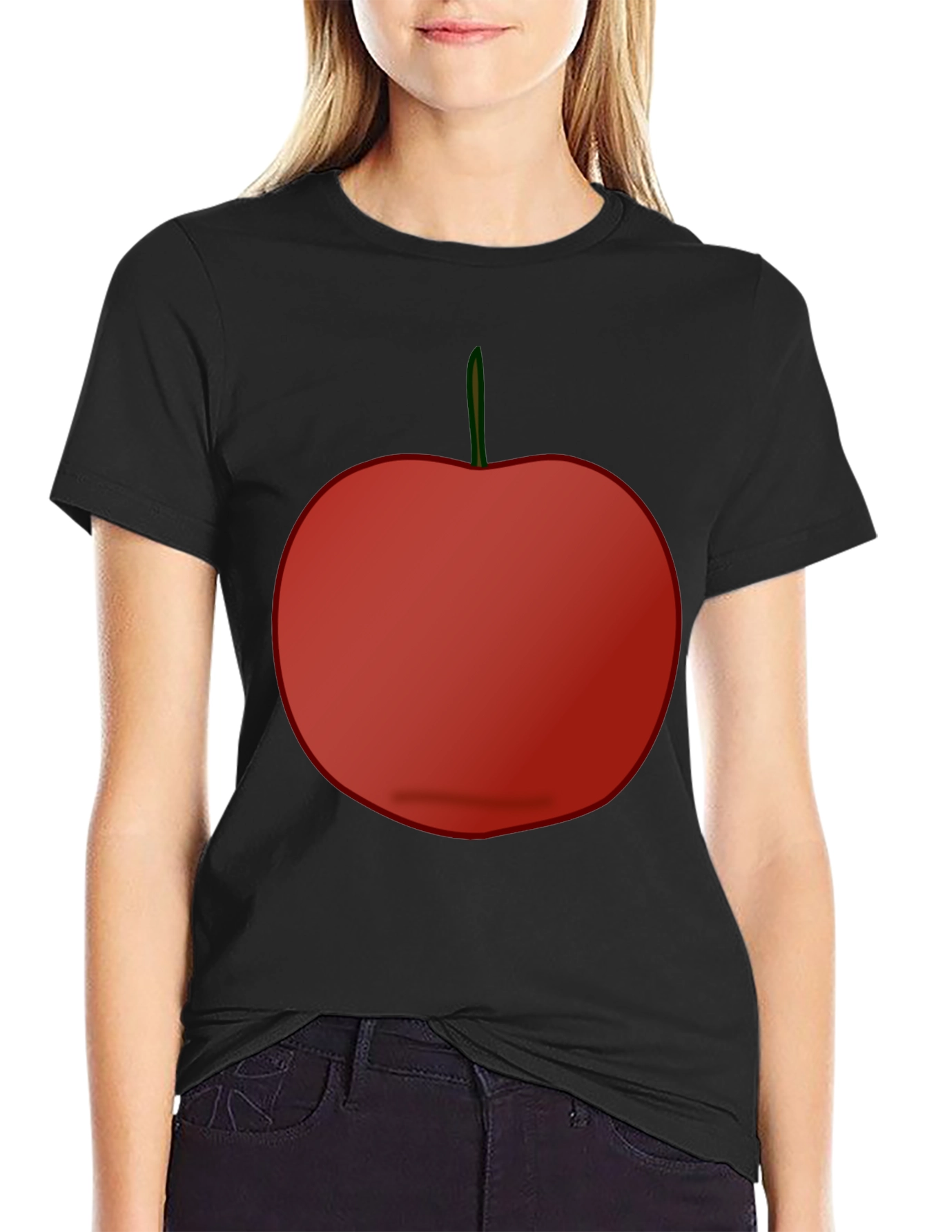 Red Apple Graphic Tee - Casual Black T-Shirt
