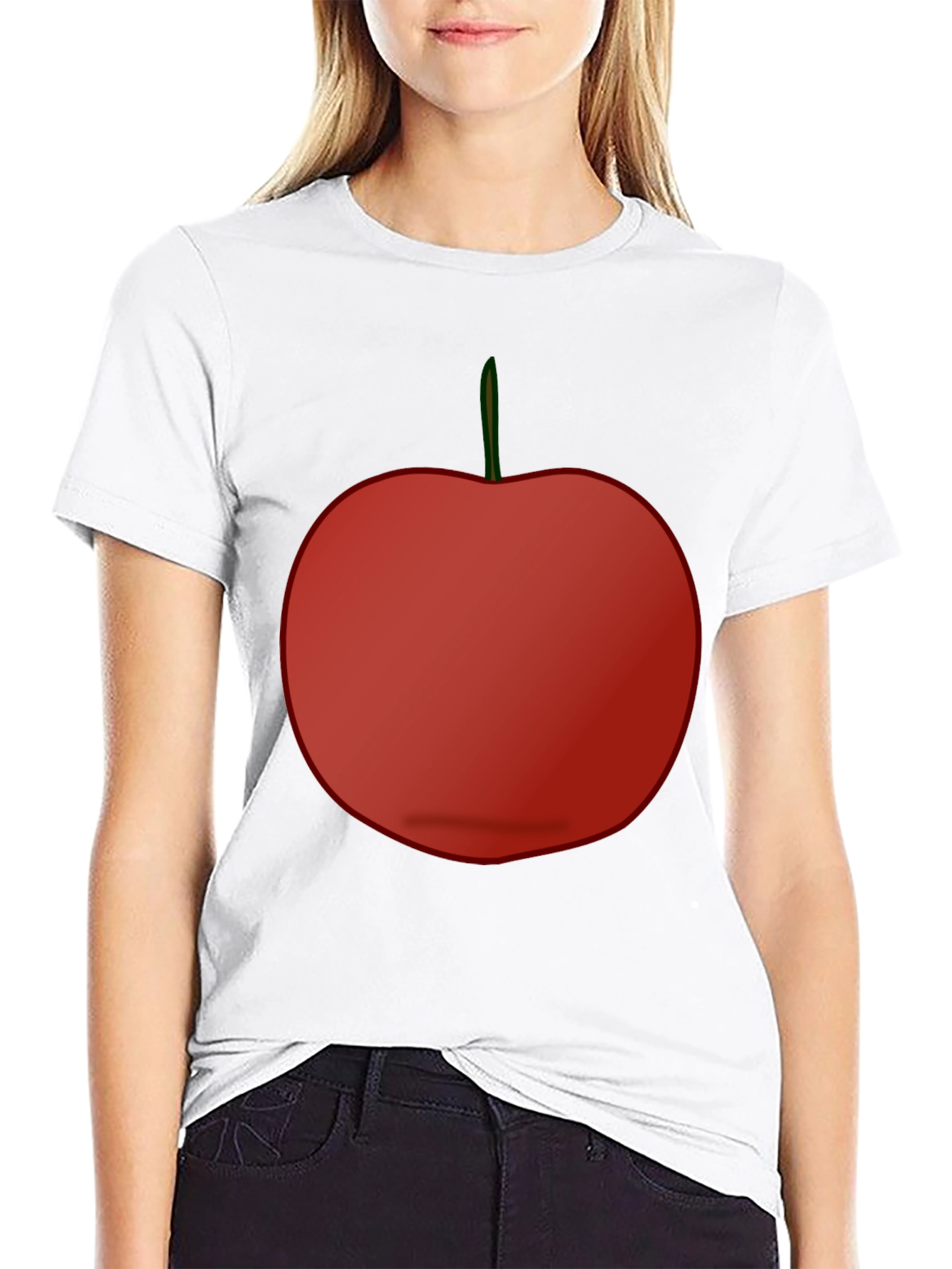 Red Apple Graphic Tee - Casual Black T-Shirt