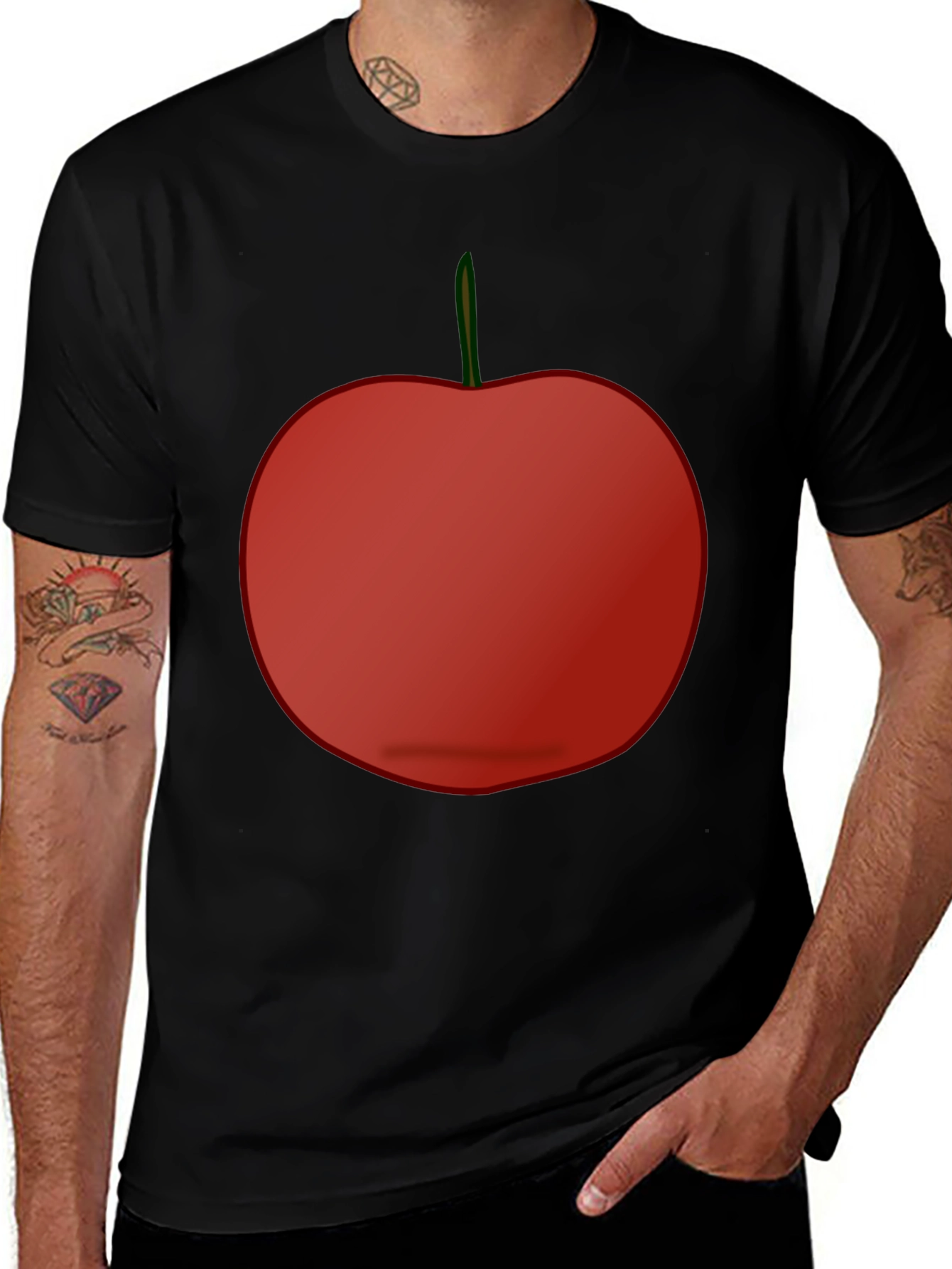 Red Apple Graphic Tee - Casual Black T-Shirt