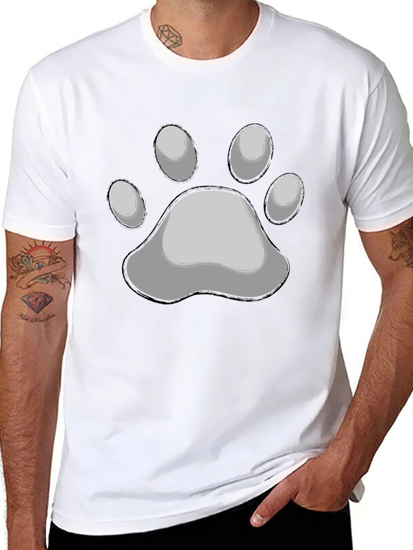 Paw Print Graphic Tee - Black Crew Neck