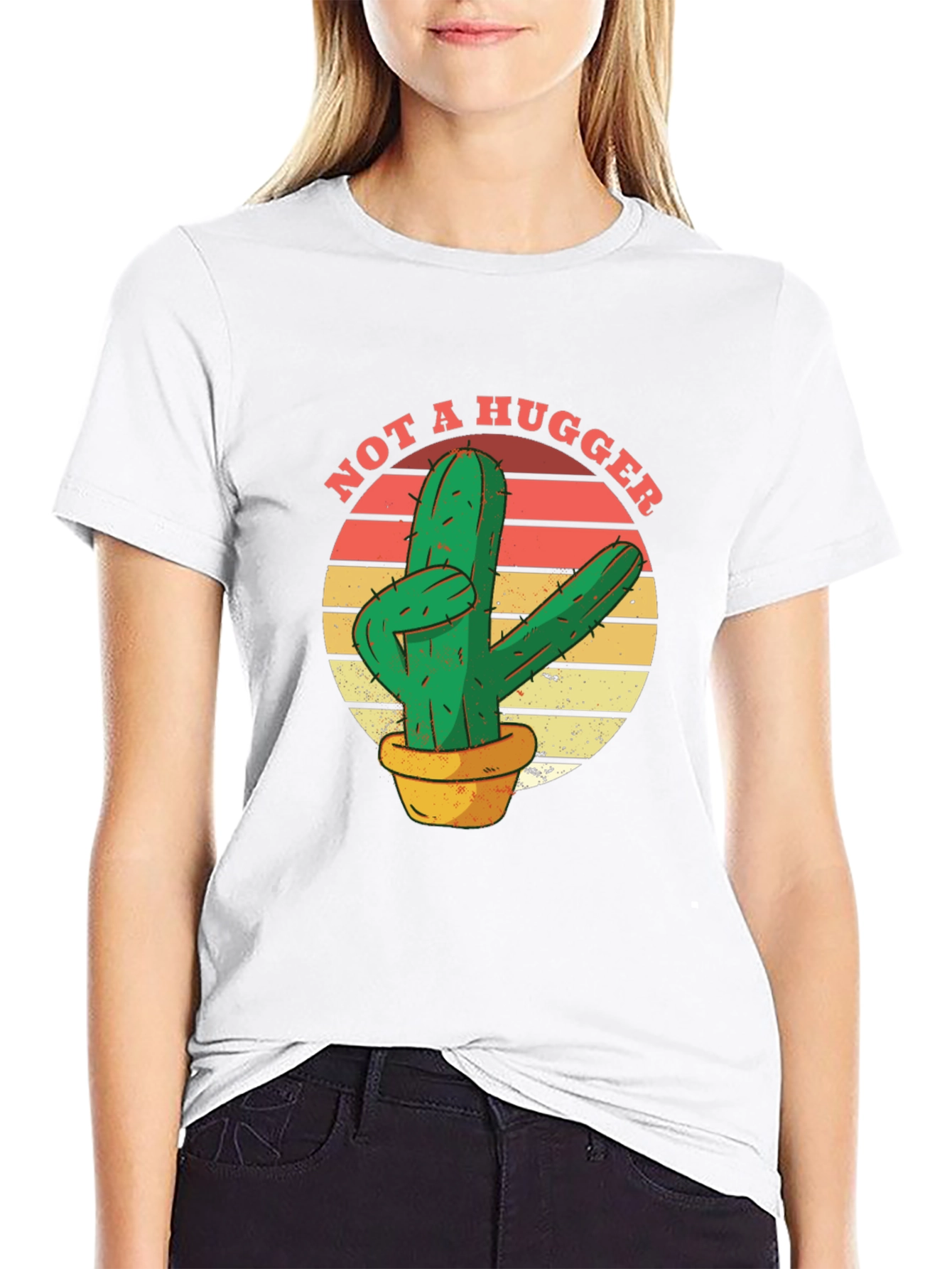 Not A Hugger Cactus Graphic T-Shirt