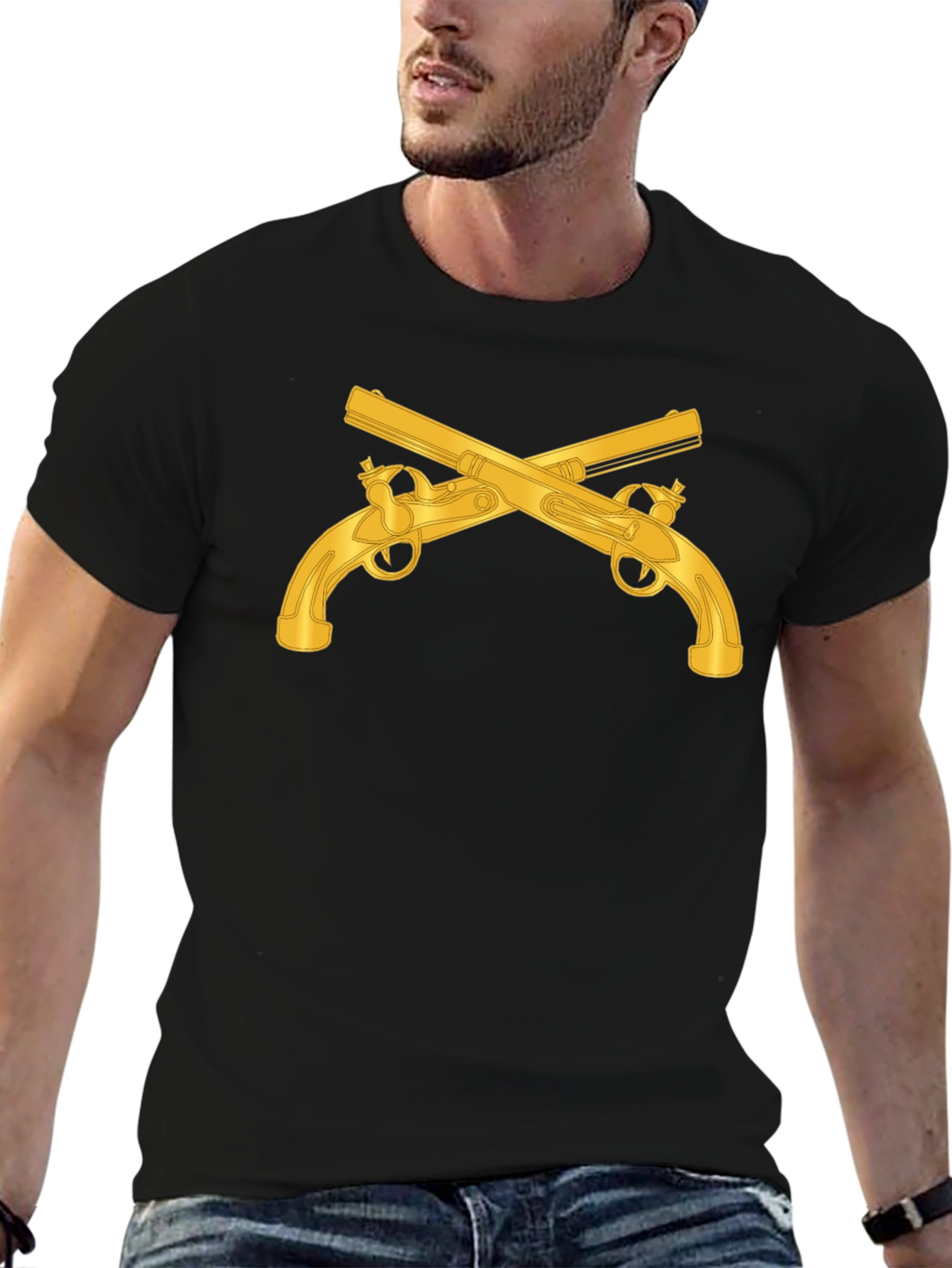 Crossed Pistols Graphic Black T-Shirt