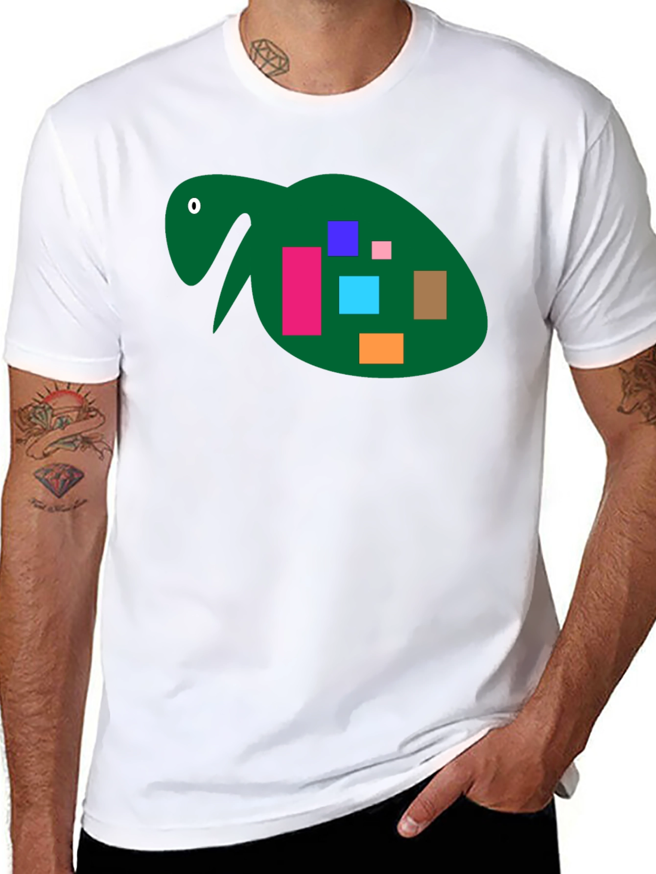 Abstract Turtle Graphic Tee - Black Cotton Casual