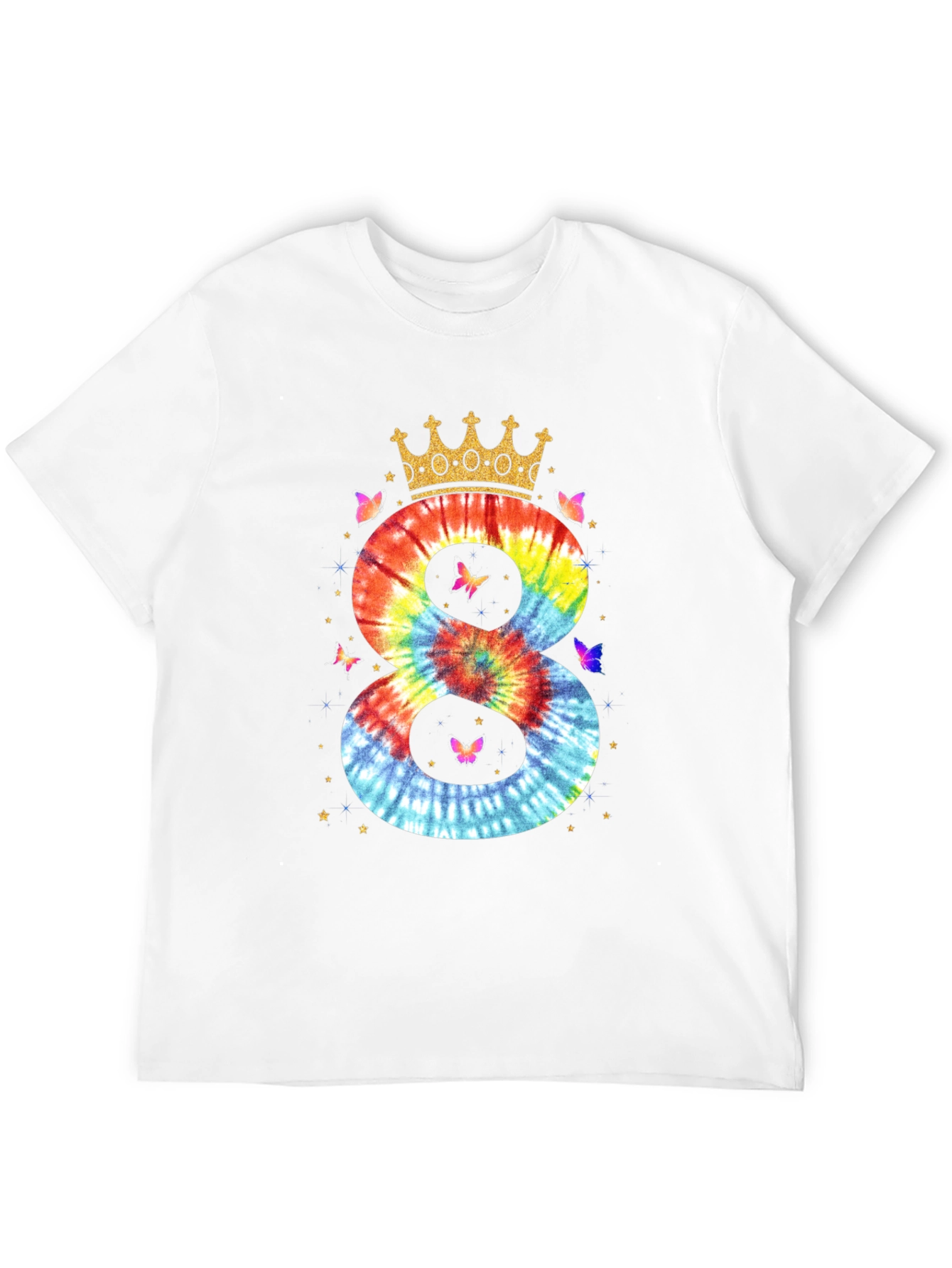 Tie Dye Number 8 Birthday Crown T-Shirt