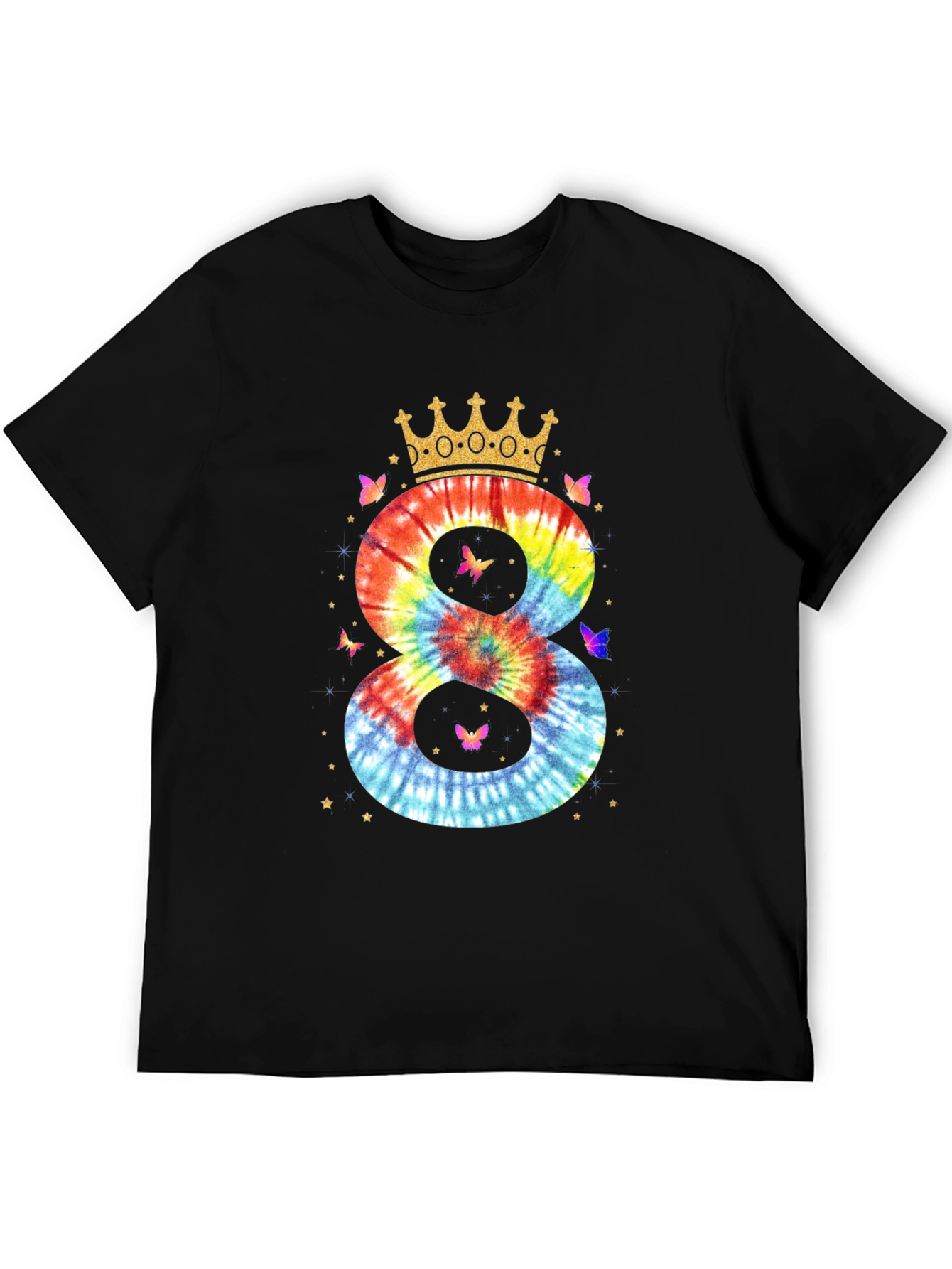 Tie Dye Number 8 Birthday Crown T-Shirt