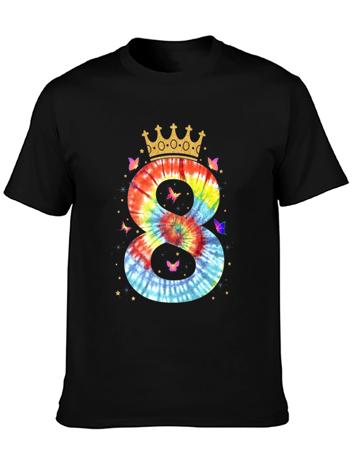Tie Dye Number 8 Birthday Crown T-Shirt