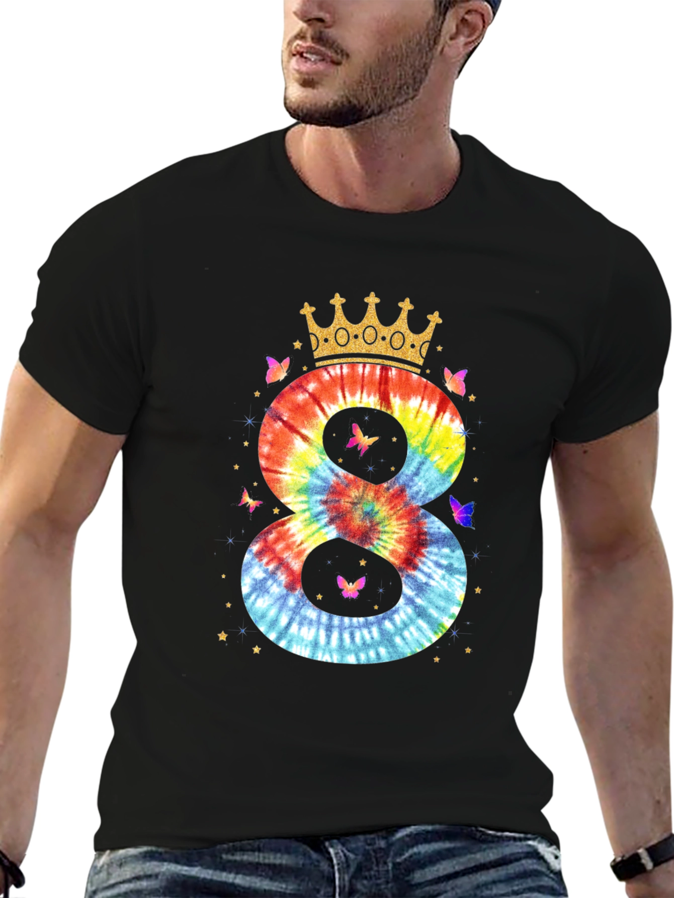 Tie Dye Number 8 Birthday Crown T-Shirt