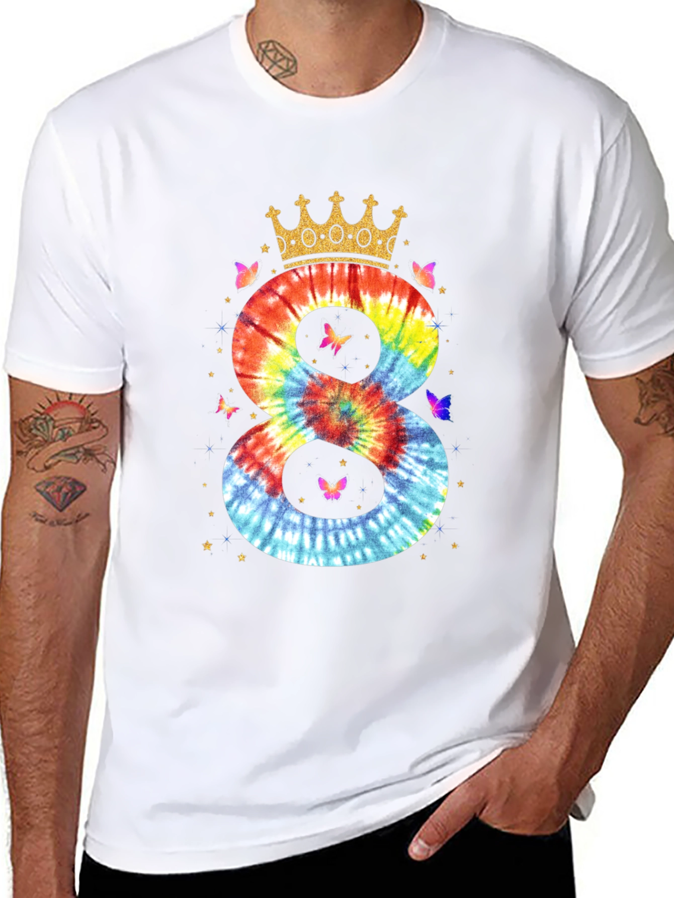 Tie Dye Number 8 Birthday Crown T-Shirt