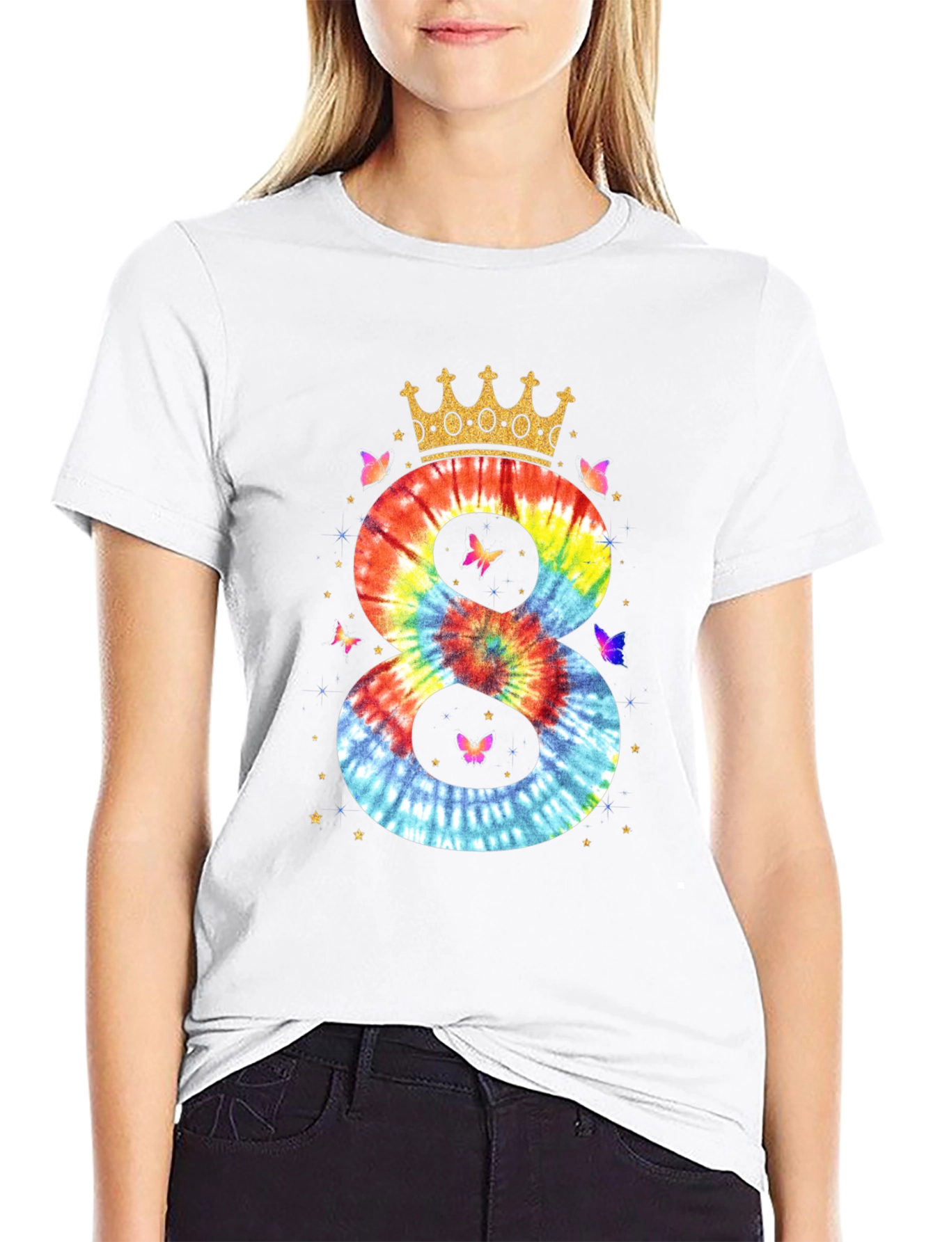 Tie Dye Number 8 Birthday Crown T-Shirt