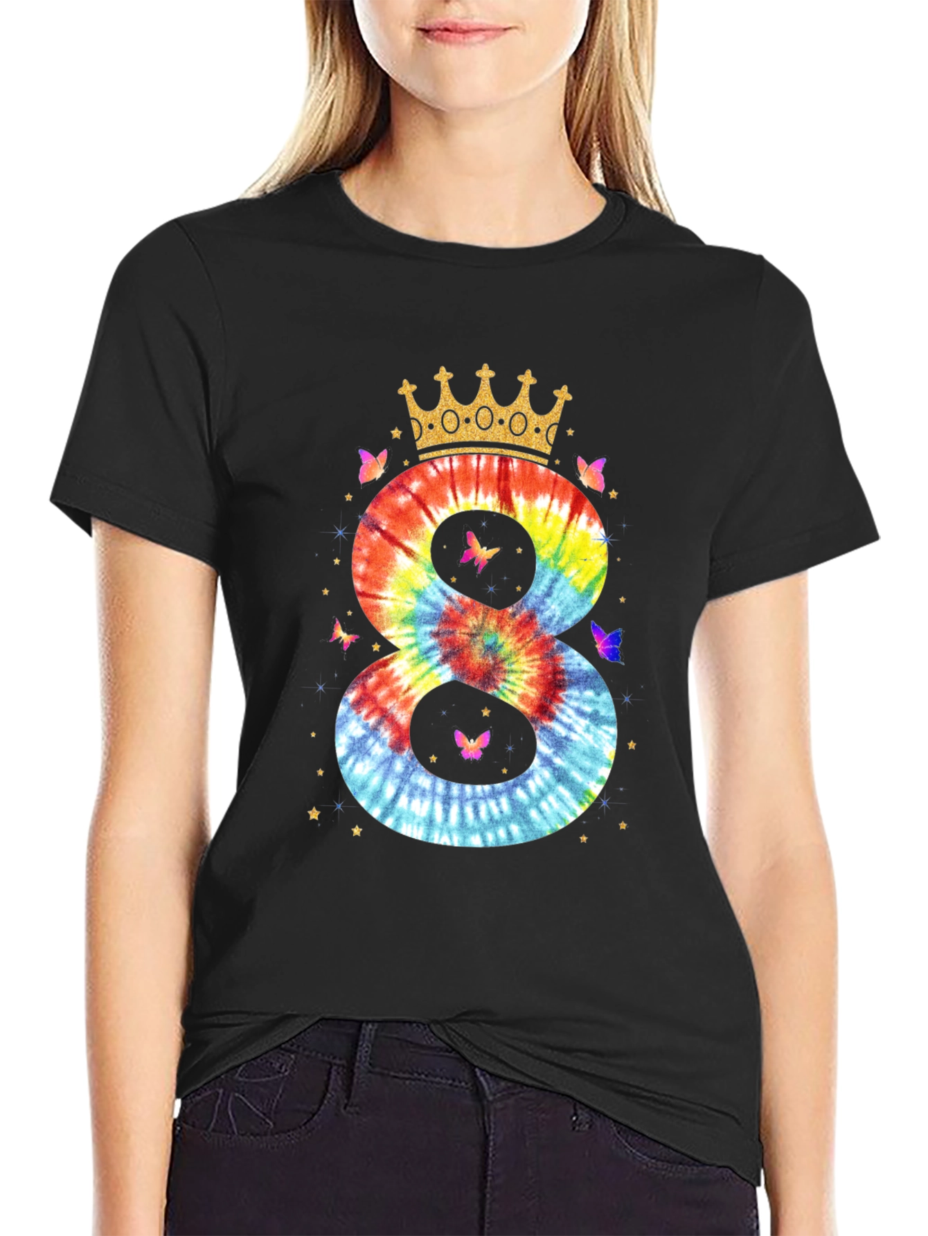 Tie Dye Number 8 Birthday Crown T-Shirt