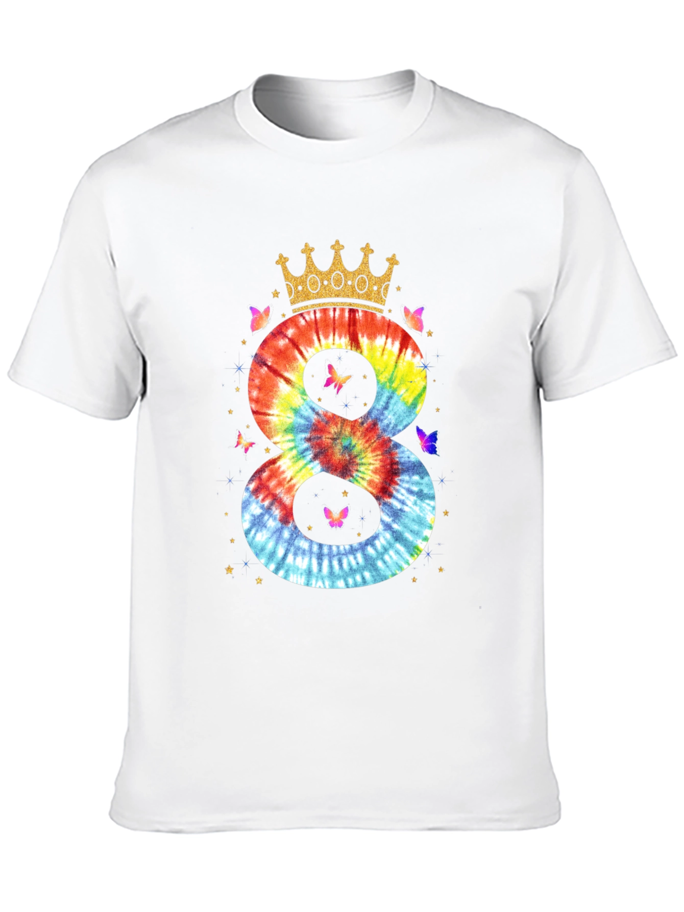 Tie Dye Number 8 Birthday Crown T-Shirt