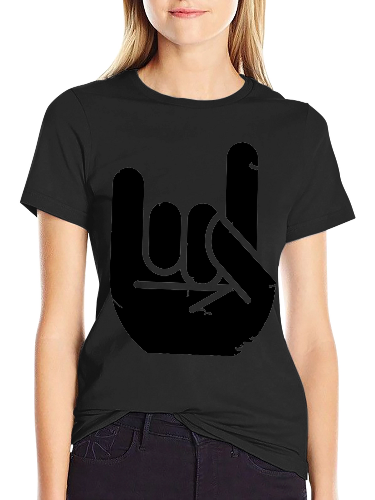 Rock On Hand Graphic Black Tee