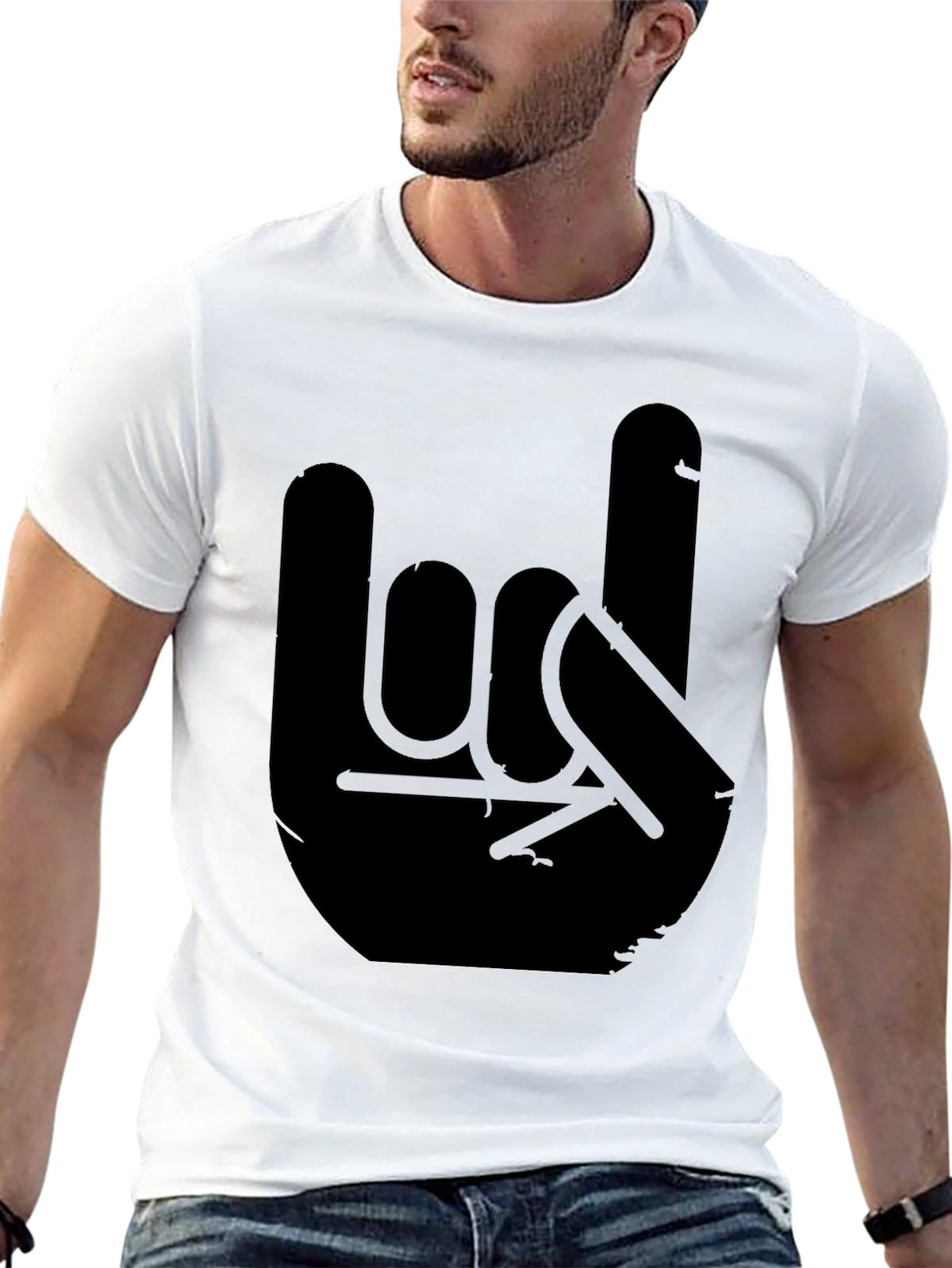Rock On Hand Graphic Black Tee