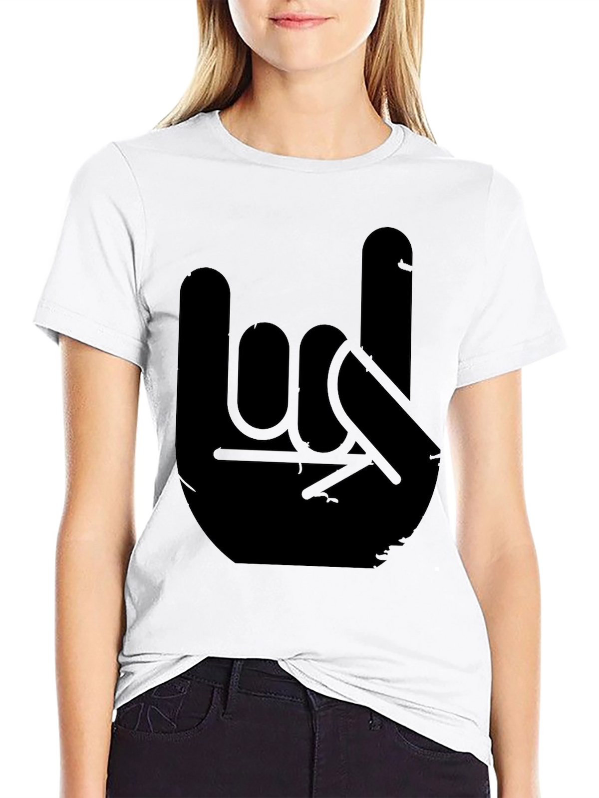 Rock On Hand Graphic Black Tee