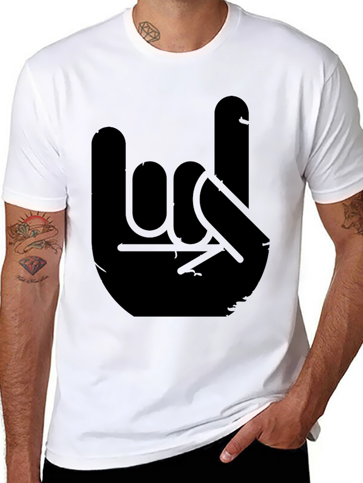 Rock On Hand Graphic Black Tee