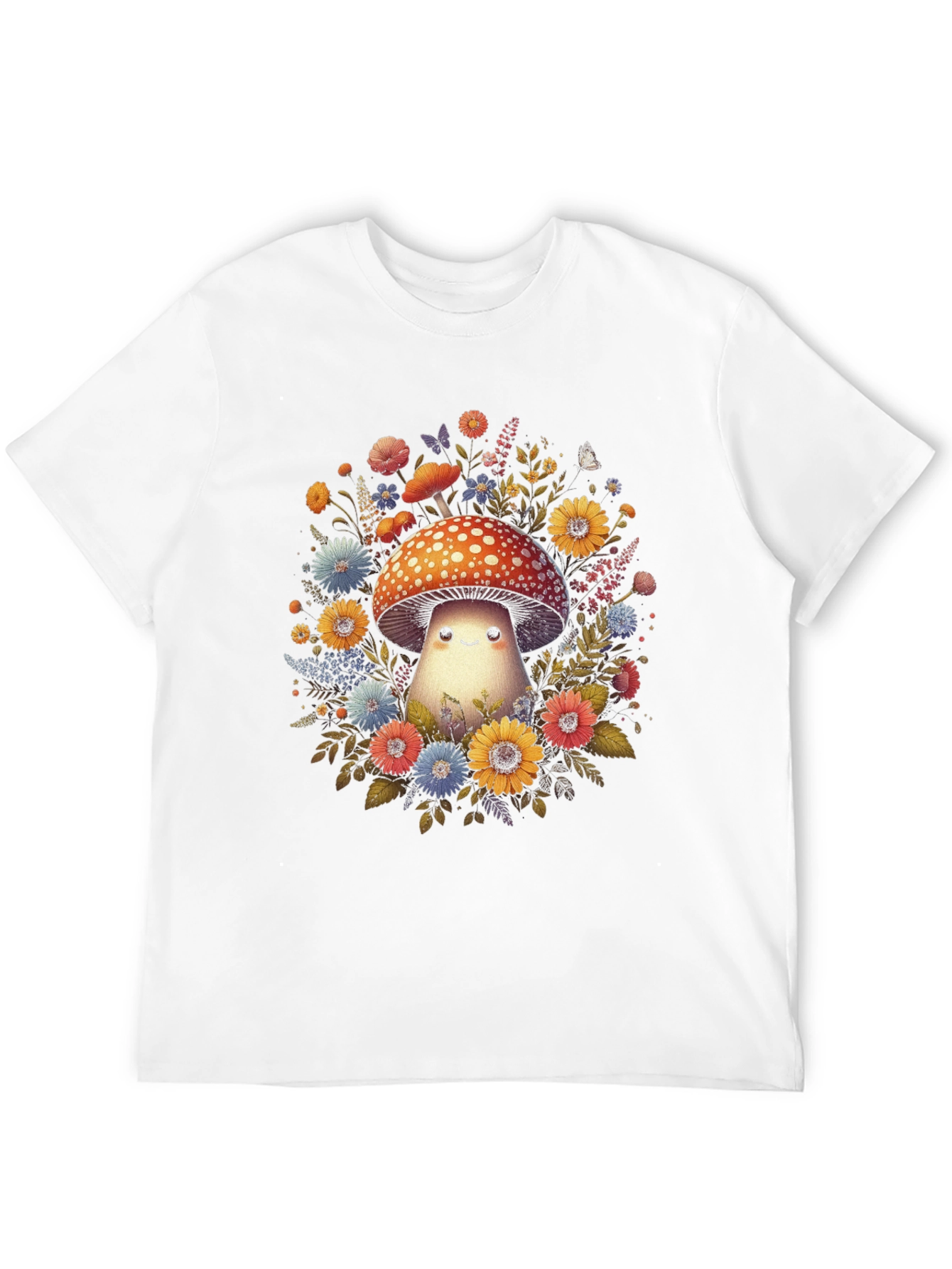 Mushroom & Floral Graphic Tee - Black Unisex