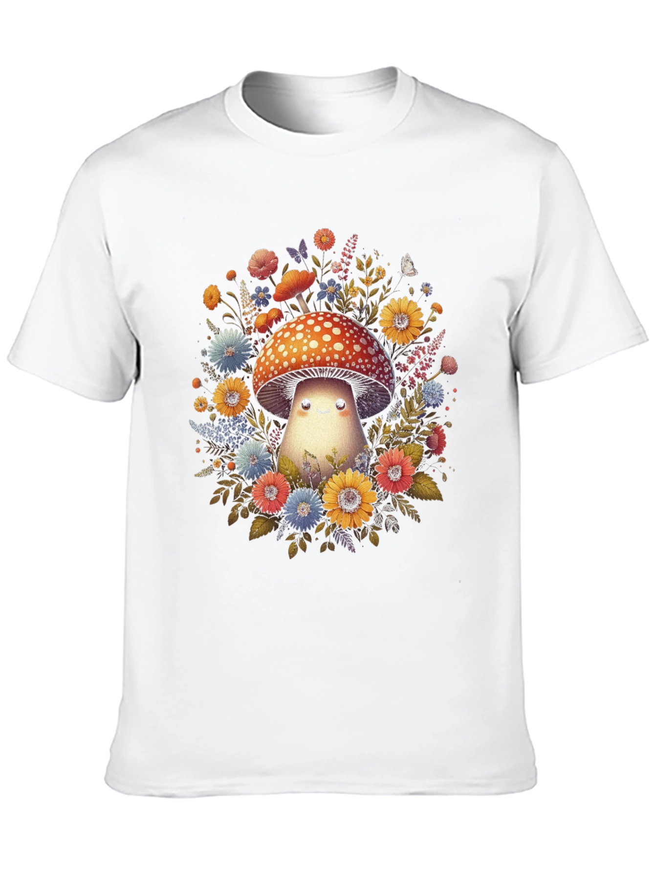 Mushroom & Floral Graphic Tee - Black Unisex