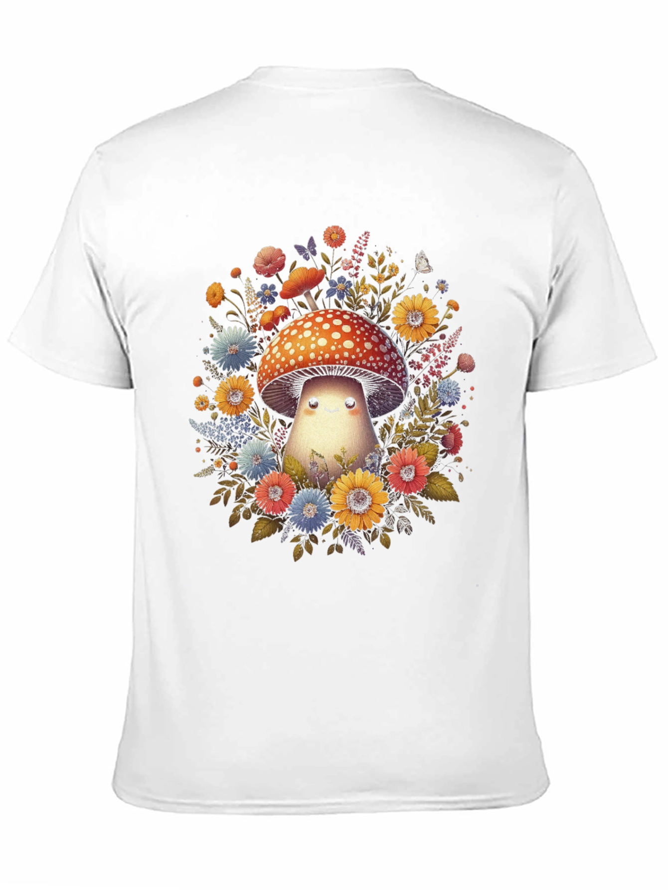 Mushroom & Floral Graphic Tee - Black Unisex