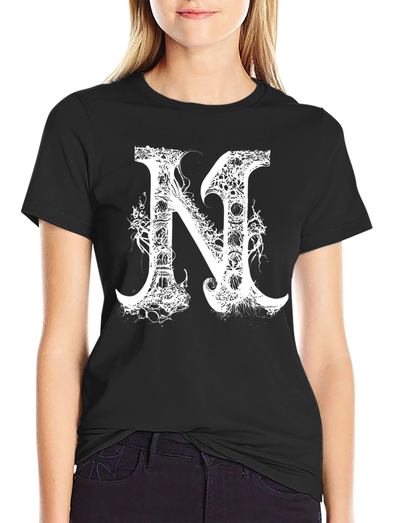 Skull Letter Graphic Black T-Shirt