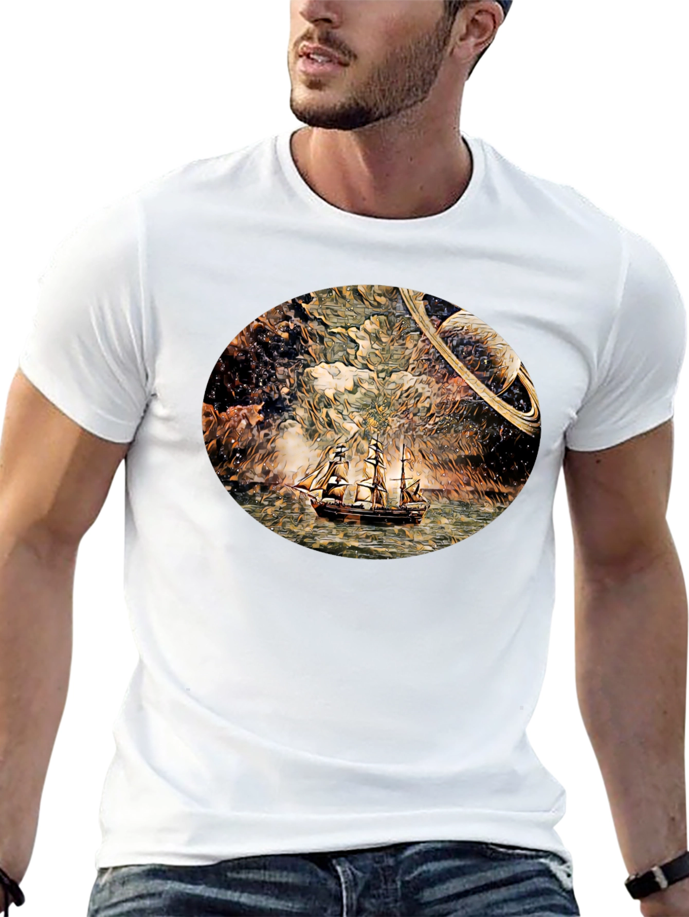 Space Sailing T-Shirt - Black Crew Neck