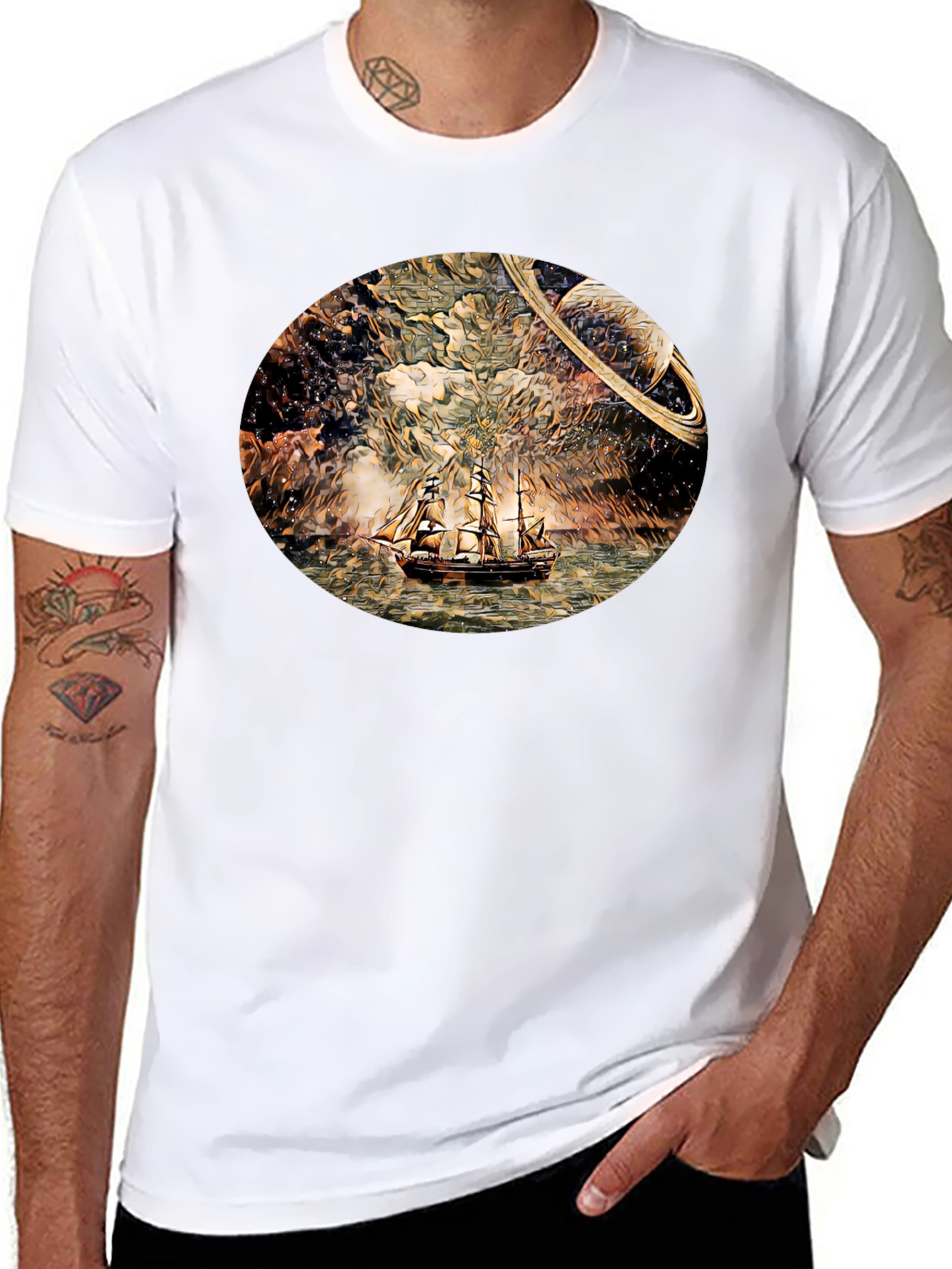 Space Sailing T-Shirt - Black Crew Neck