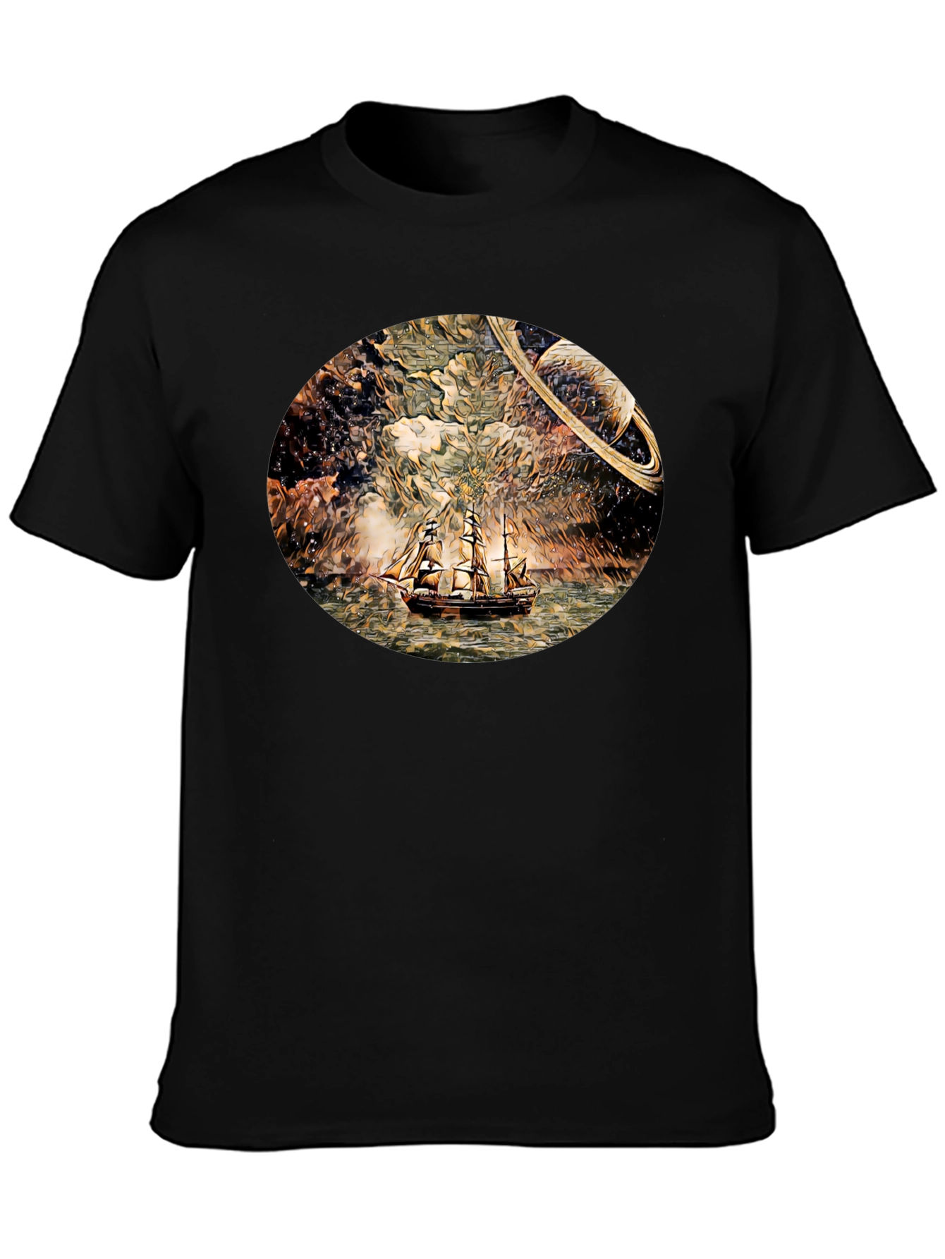 Space Sailing T-Shirt - Black Crew Neck