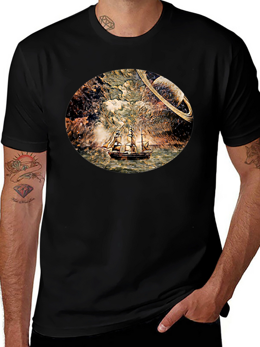 Space Sailing T-Shirt - Black Crew Neck