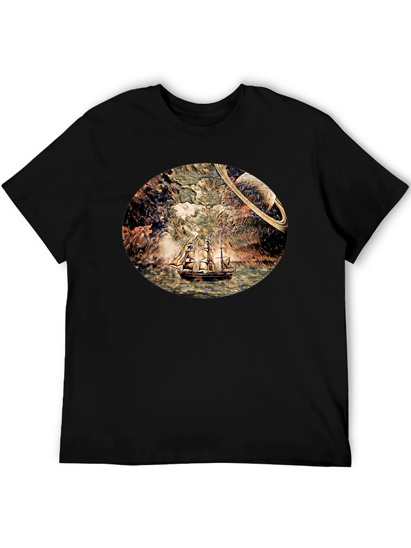 Space Sailing T-Shirt - Black Crew Neck