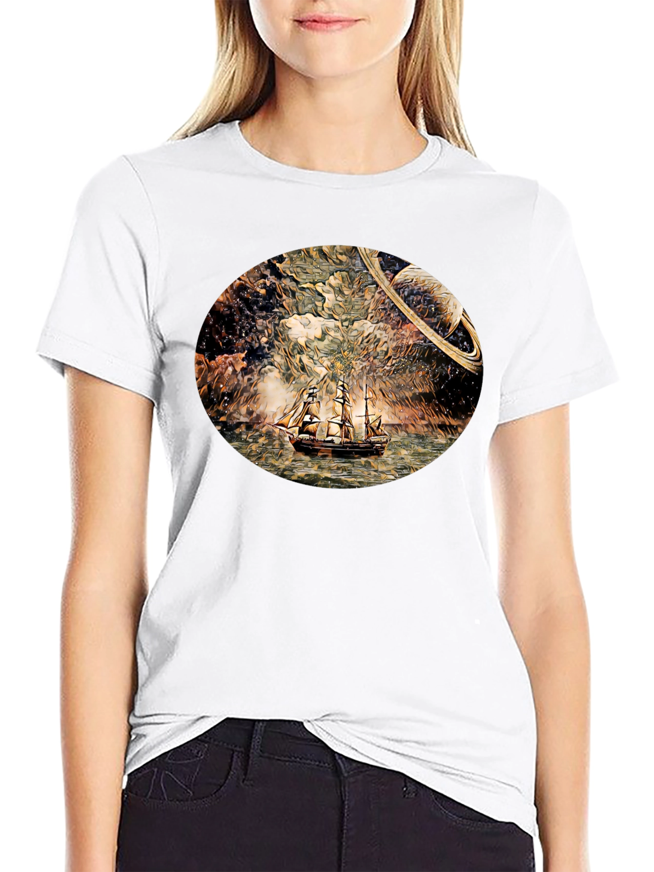 Space Sailing T-Shirt - Black Crew Neck