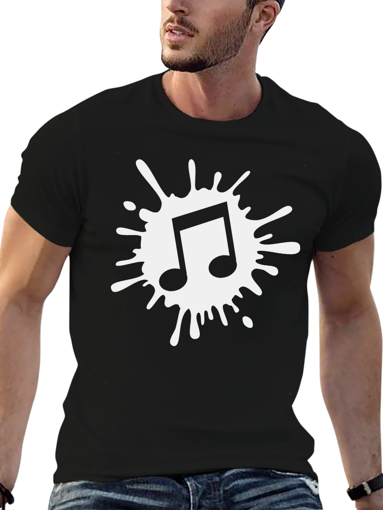Musical Note Splash Graphic T-Shirt - Black