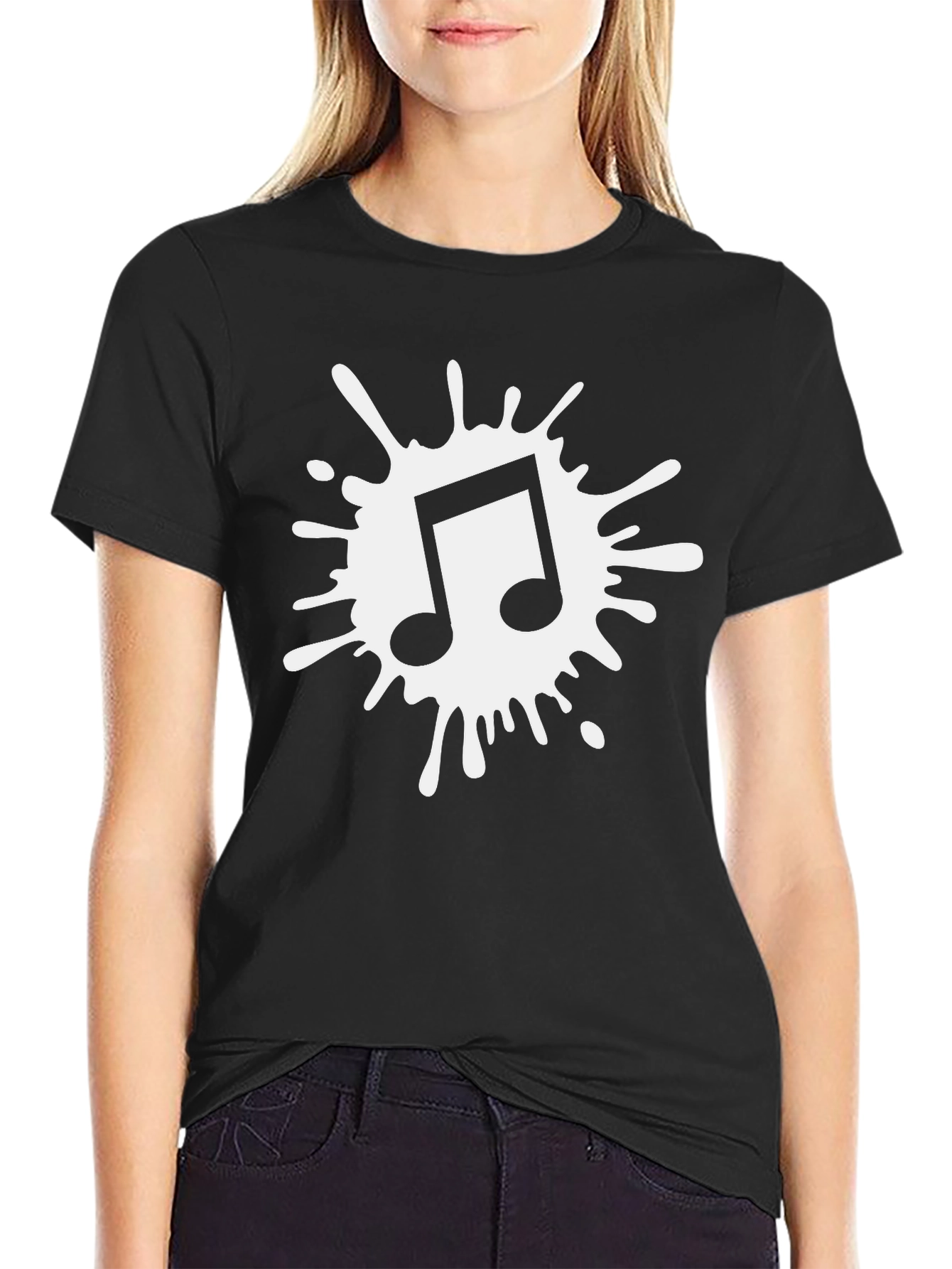 Musical Note Splash Graphic T-Shirt - Black