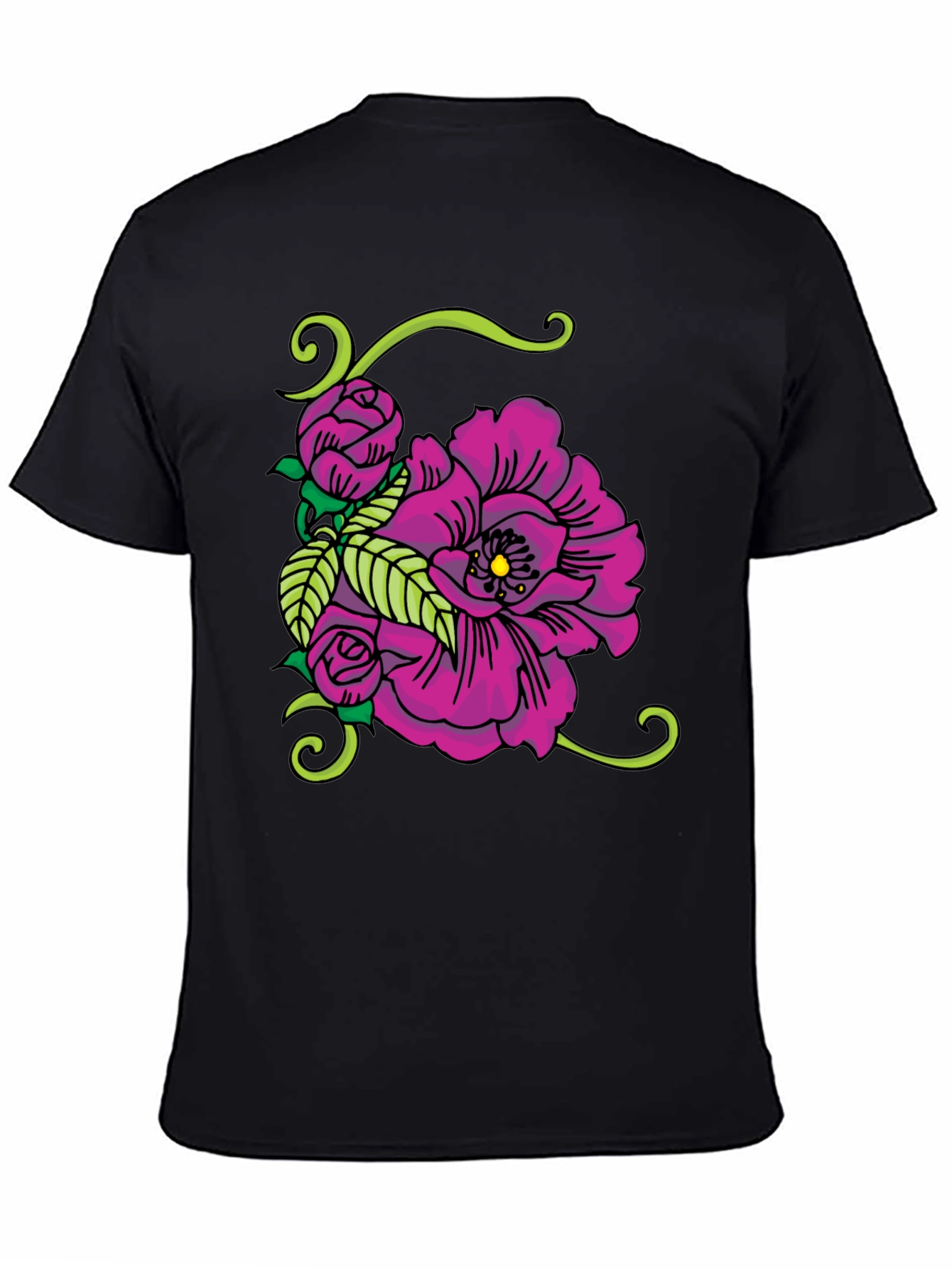 Floral Tattoo Graphic Black T-Shirt