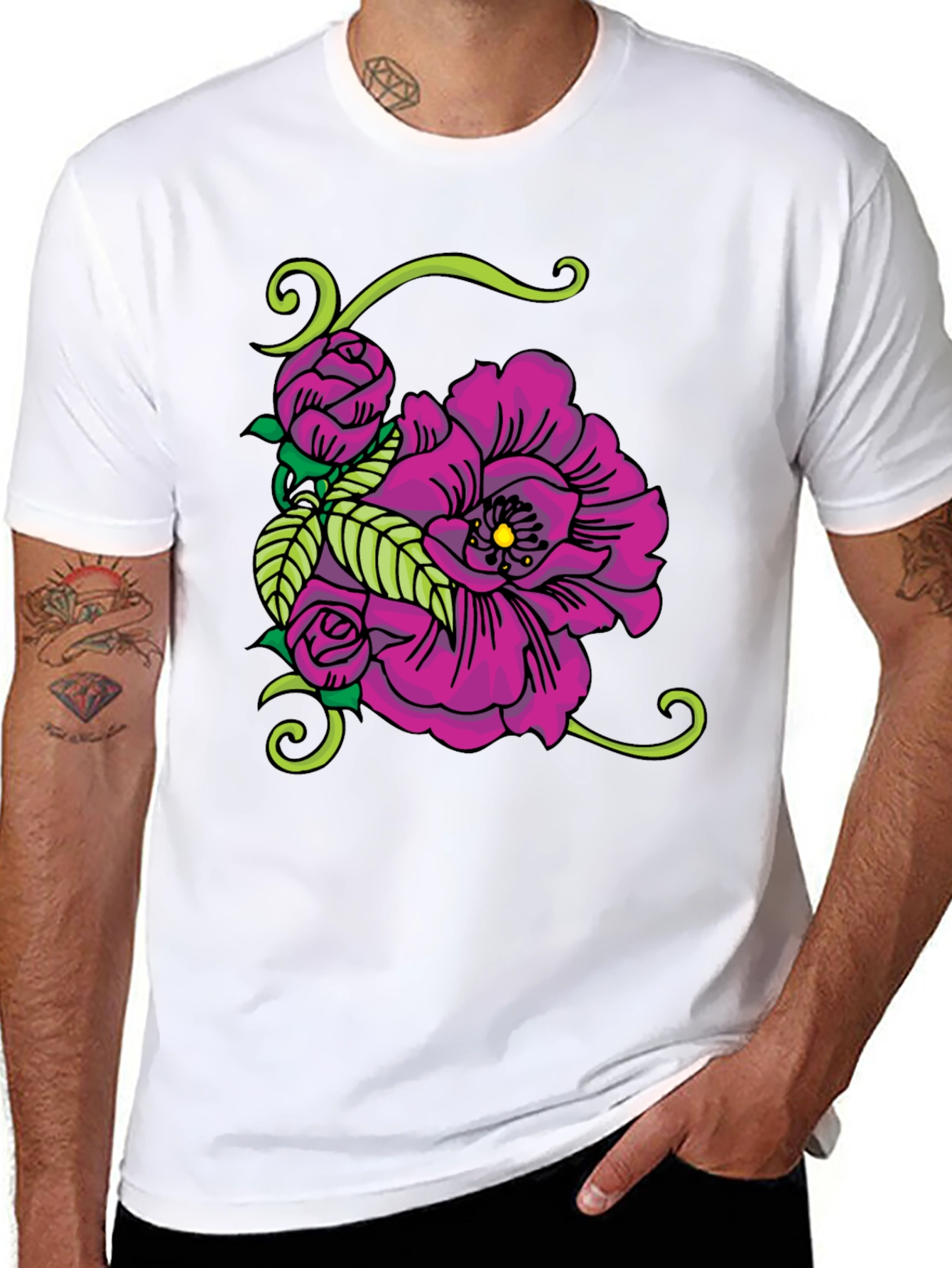 Floral Tattoo Graphic Black T-Shirt