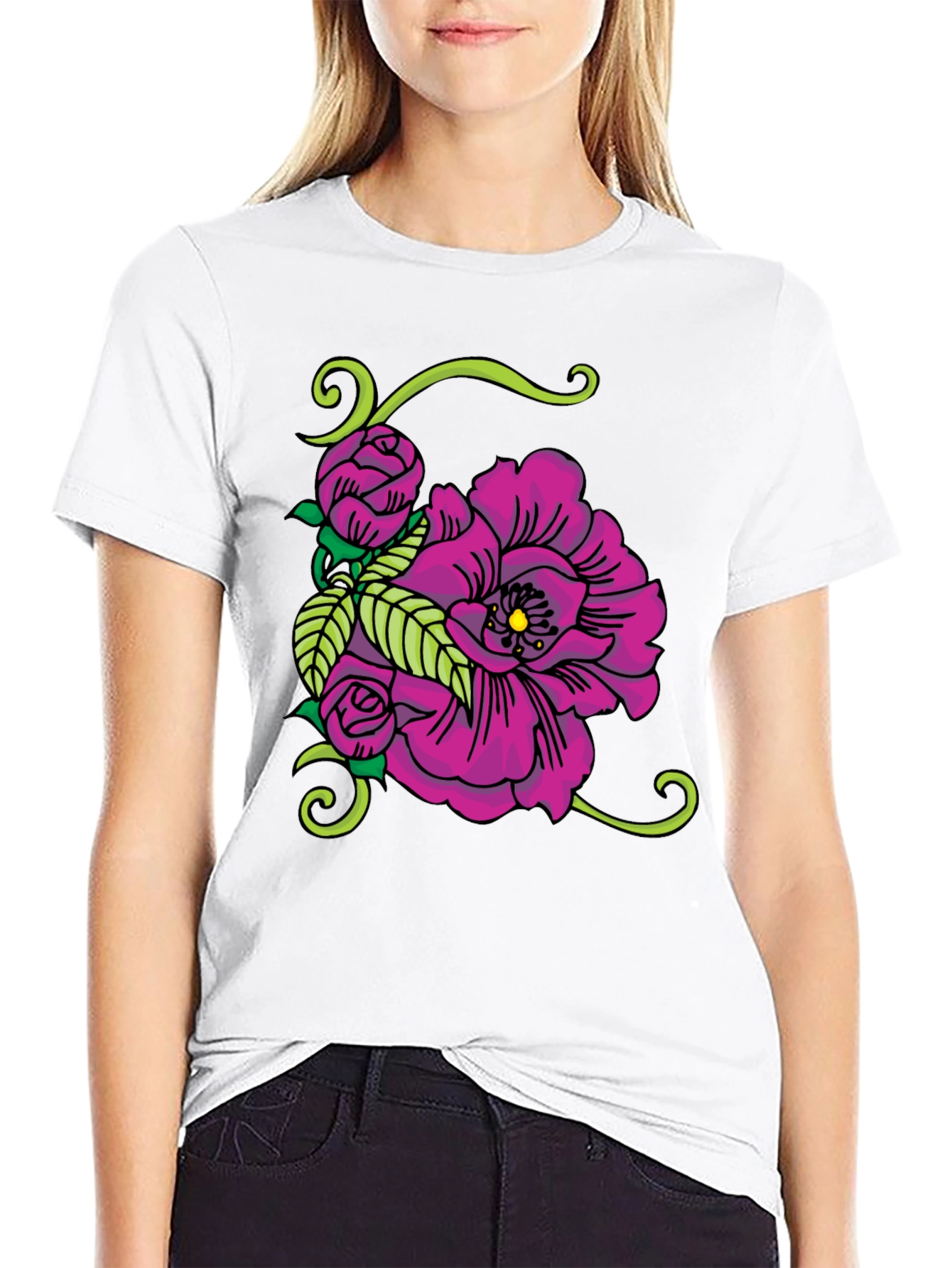 Floral Tattoo Graphic Black T-Shirt