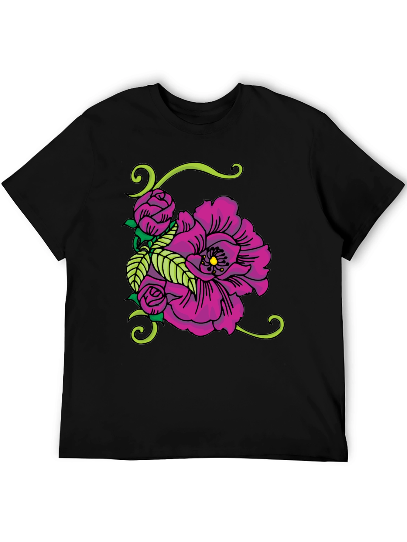 Floral Tattoo Graphic Black T-Shirt
