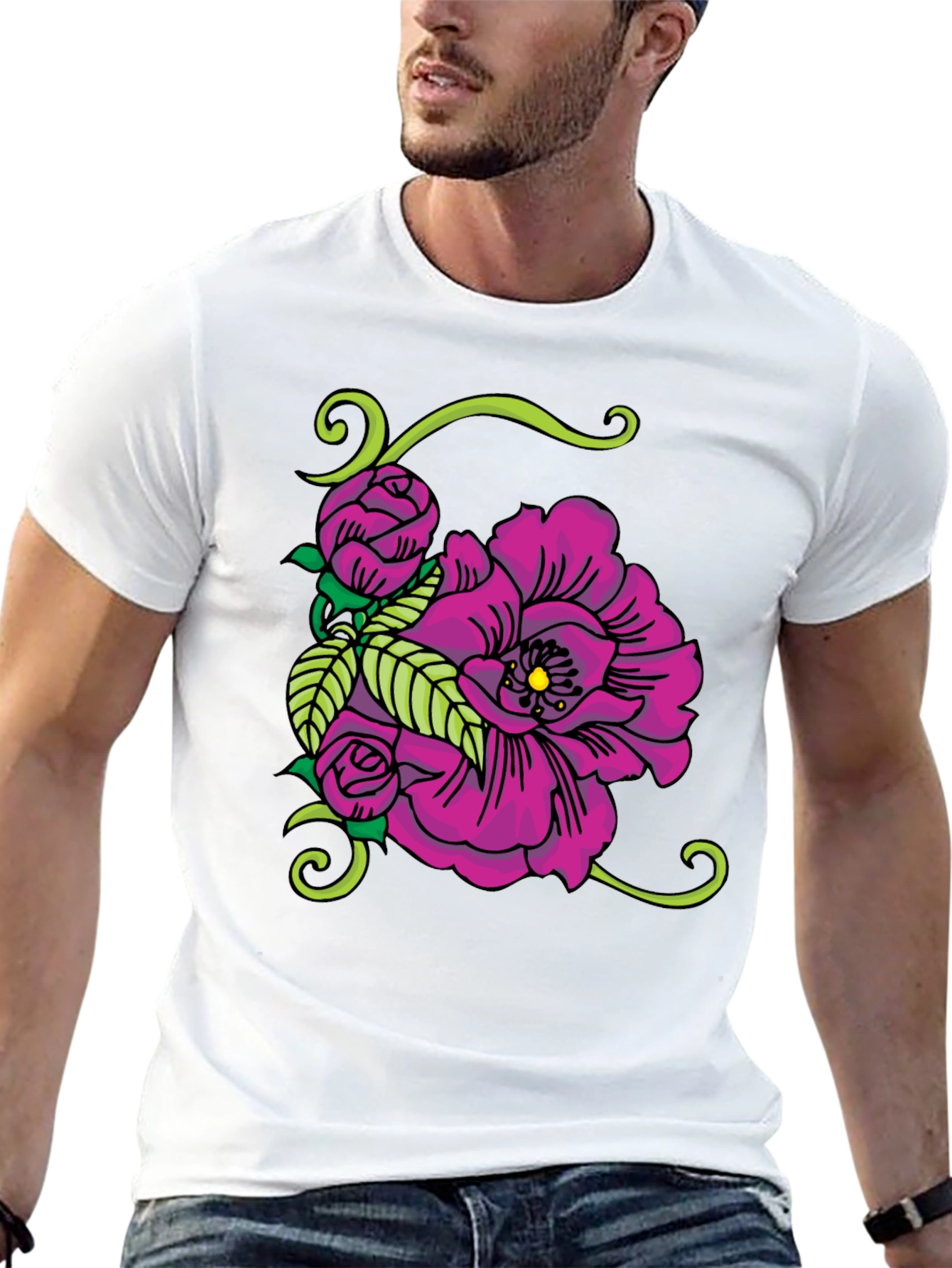 Floral Tattoo Graphic Black T-Shirt