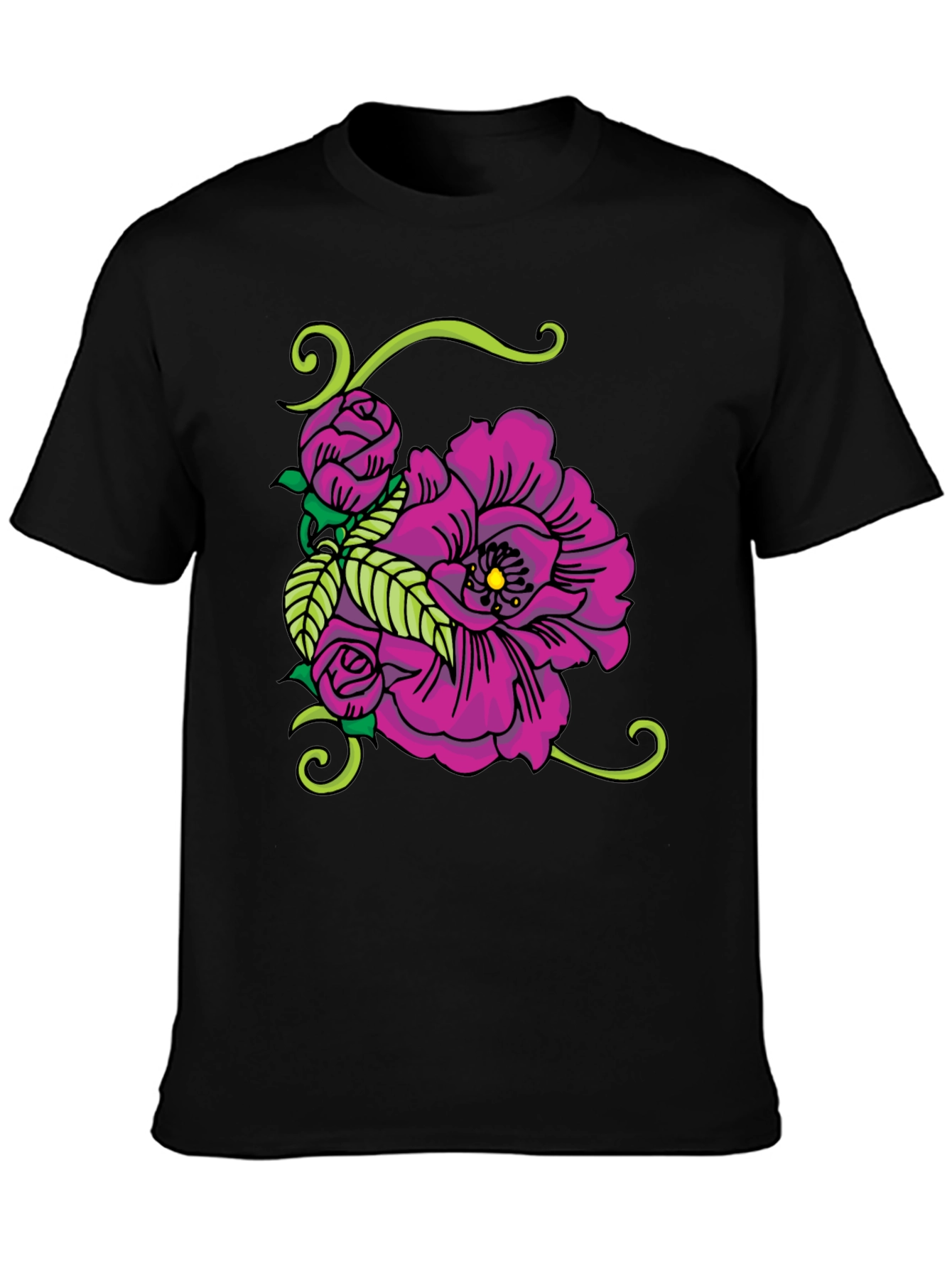 Floral Tattoo Graphic Black T-Shirt