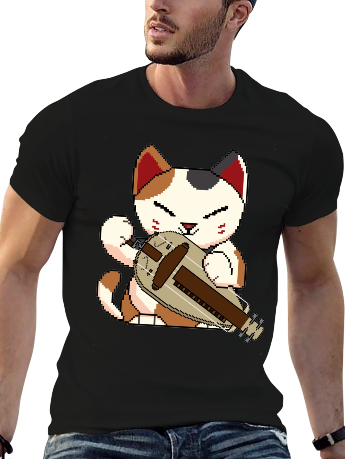 Pixel Cat Hurdy Gurdy Black Tee