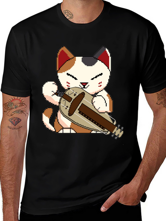 Pixel Cat Hurdy Gurdy Black Tee
