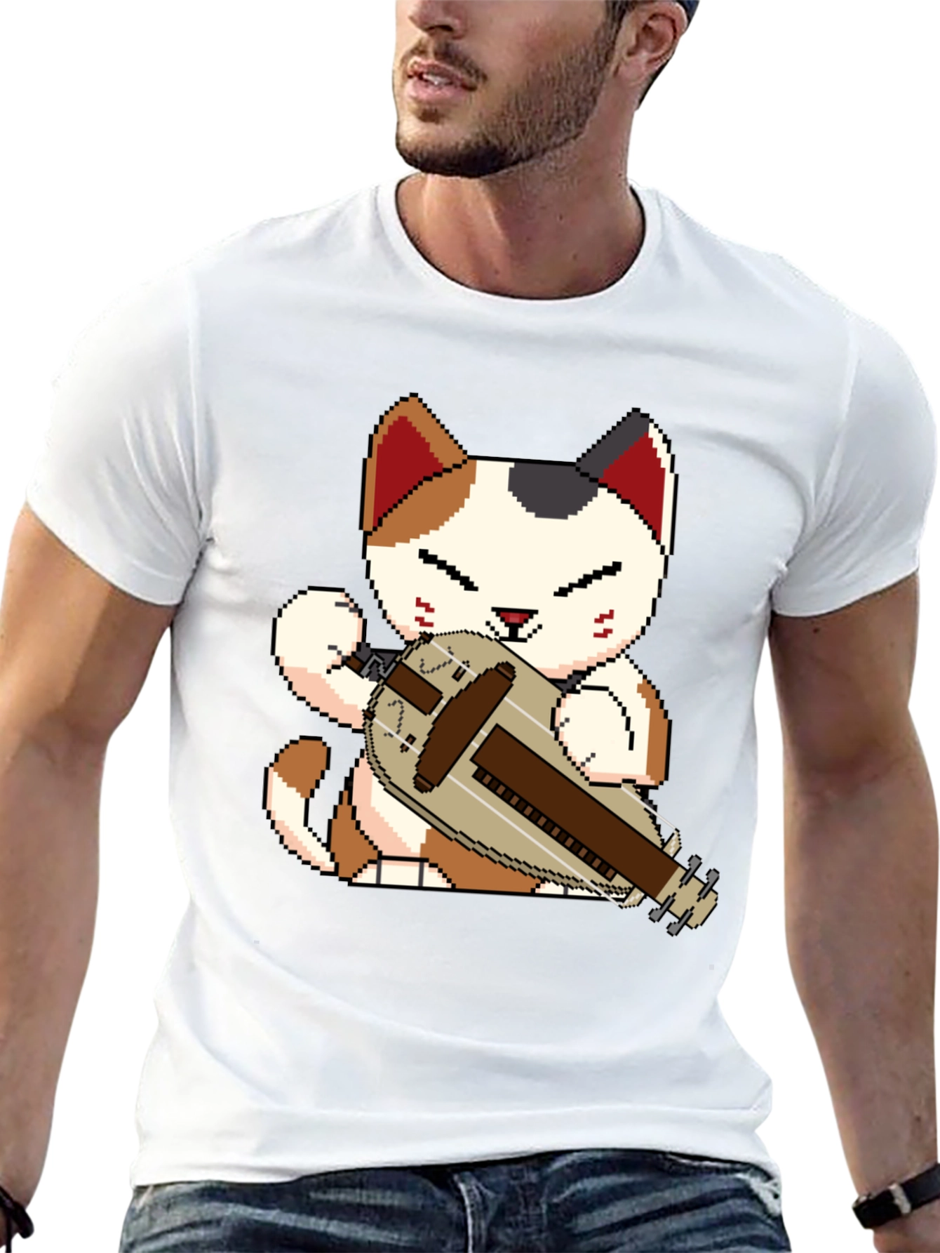 Pixel Cat Hurdy Gurdy Black Tee