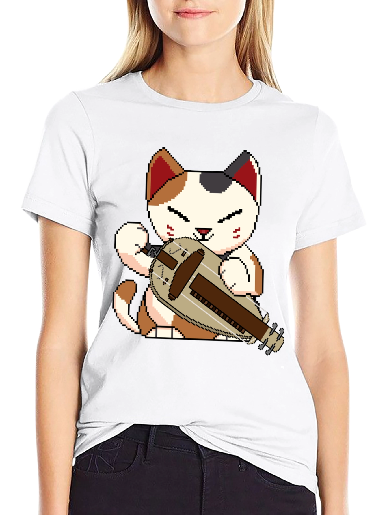 Pixel Cat Hurdy Gurdy Black Tee