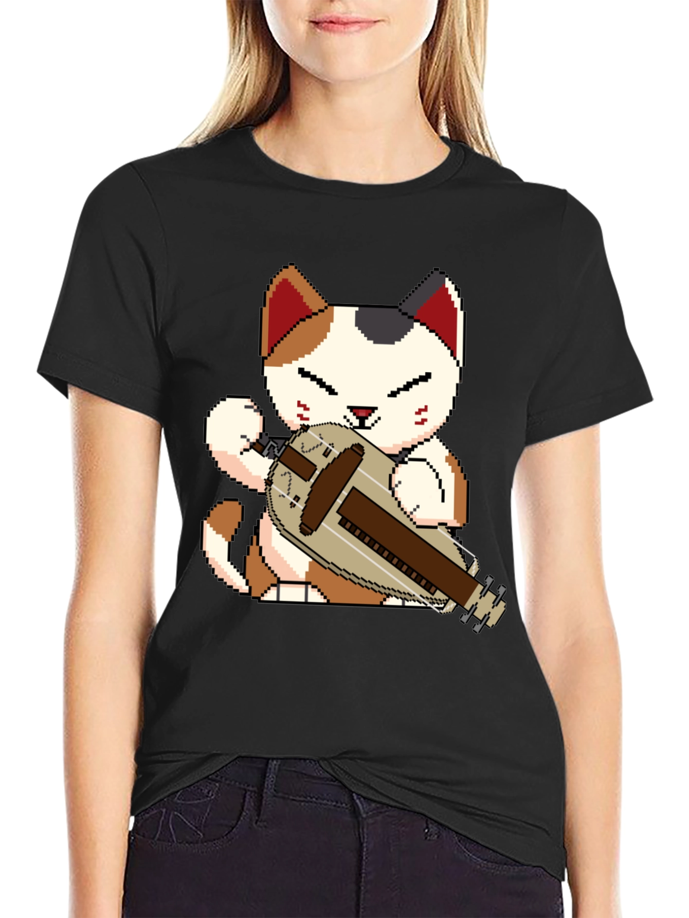 Pixel Cat Hurdy Gurdy Black Tee