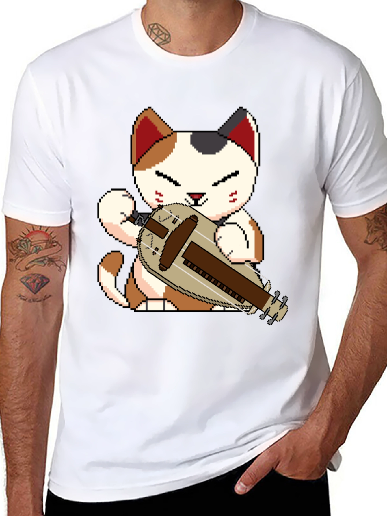 Pixel Cat Hurdy Gurdy Black Tee
