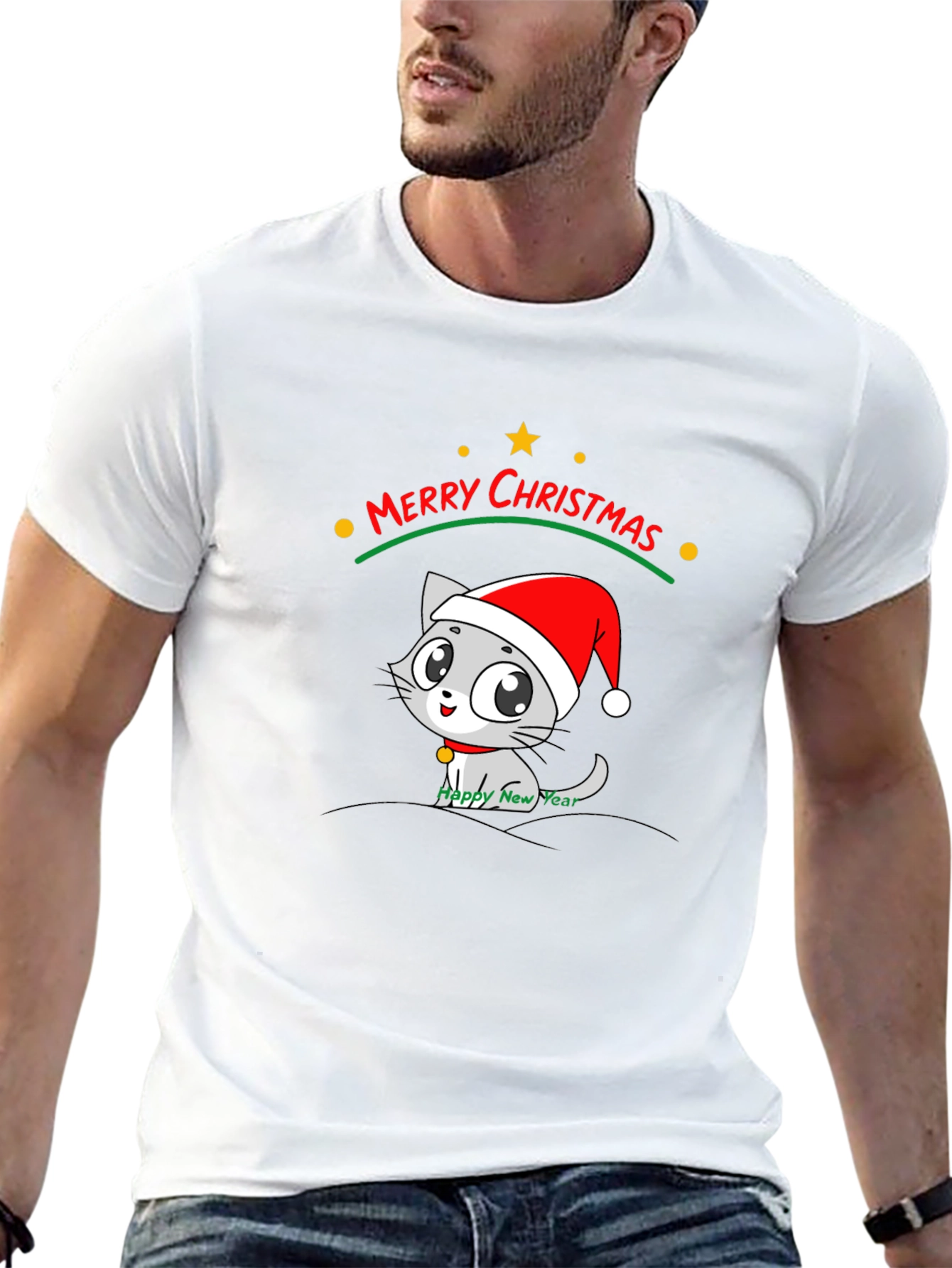 Merry Christmas Cat T-Shirt - Holiday Festive Tee