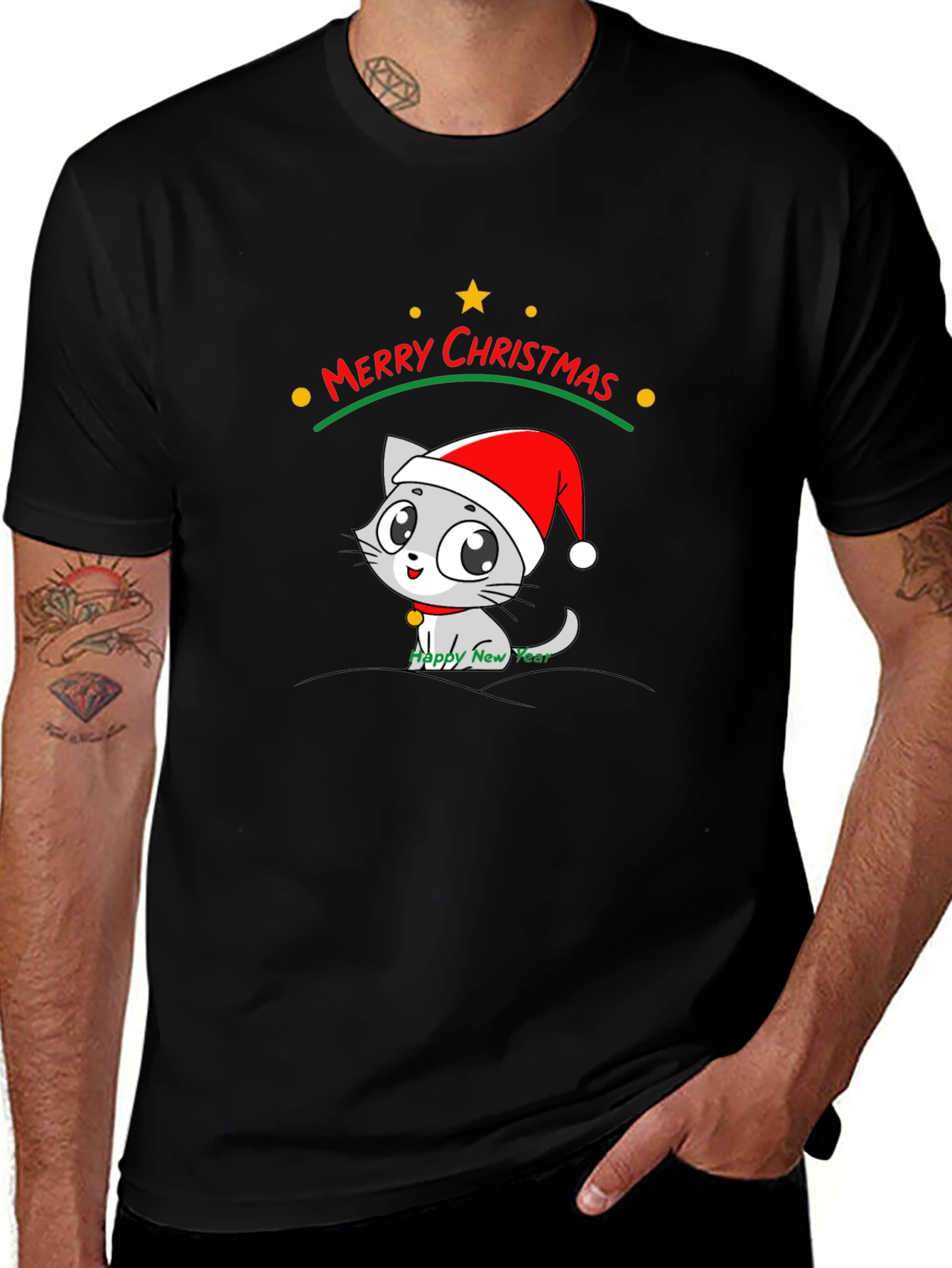 Merry Christmas Cat T-Shirt - Holiday Festive Tee